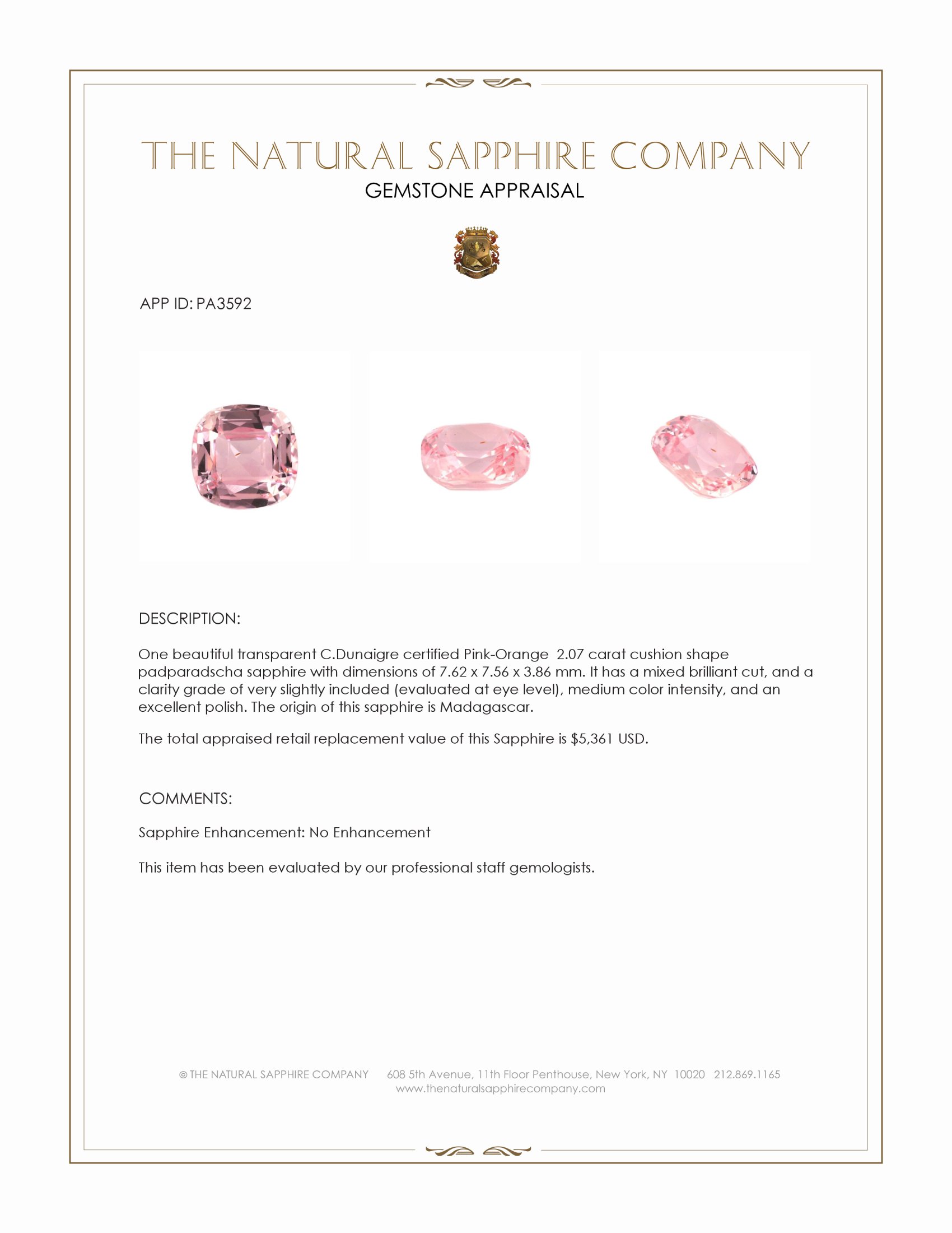 2.07 Ct. Padparadscha Sapphire from Madagascar