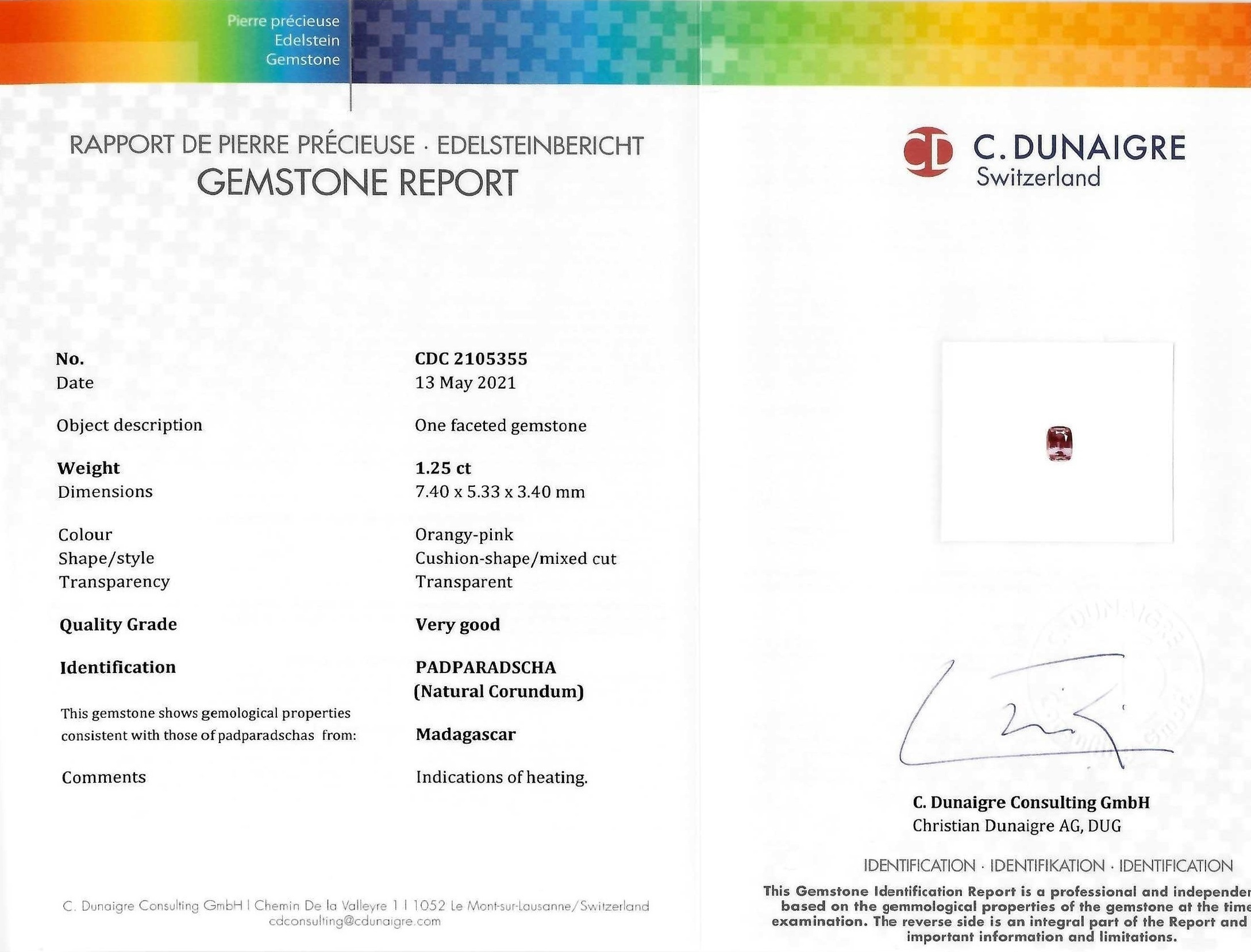 1.25 Ct. Padparadscha Sapphire from Madagascar