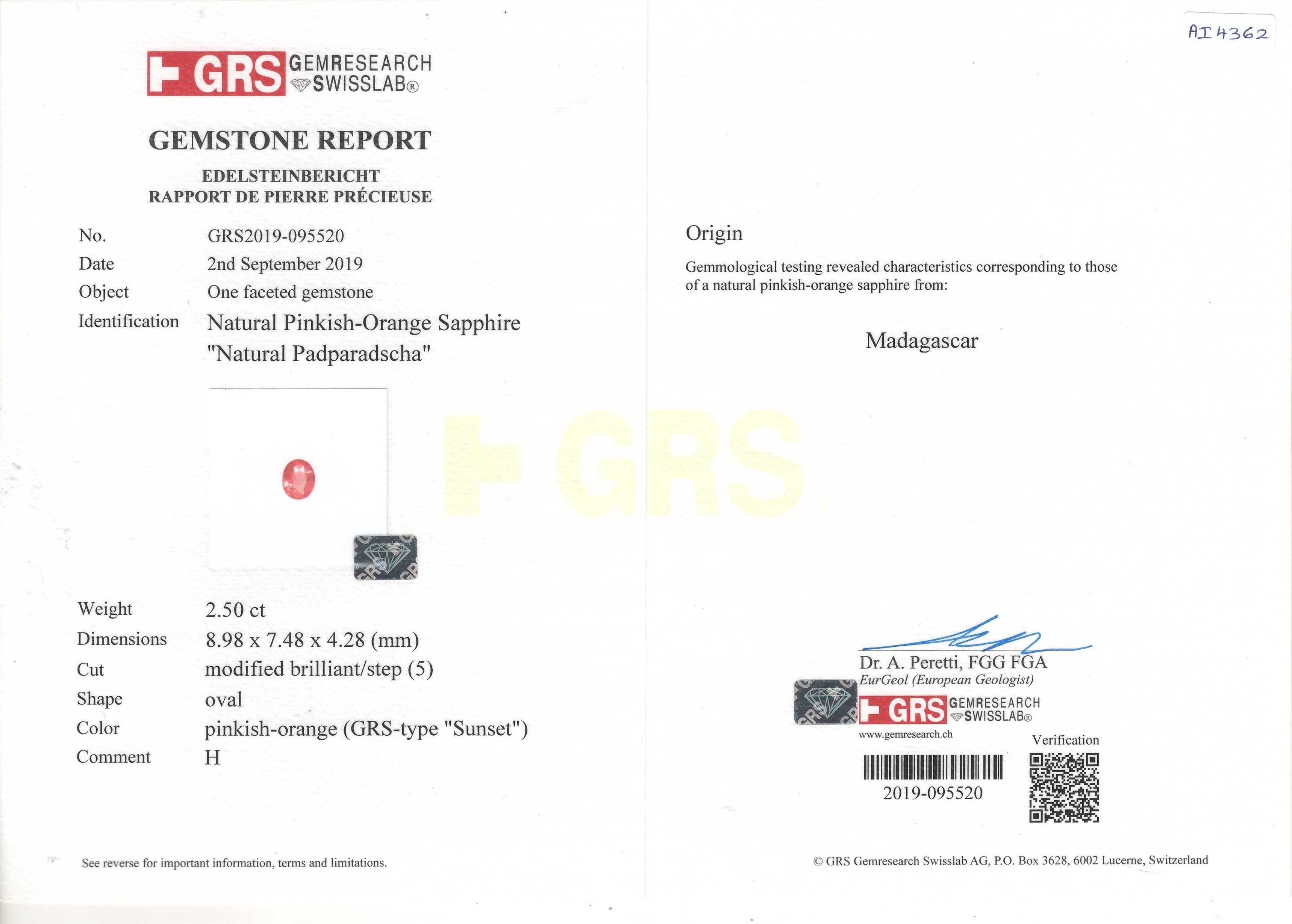 2.50 Ct. Padparadscha Sapphire from Madagascar