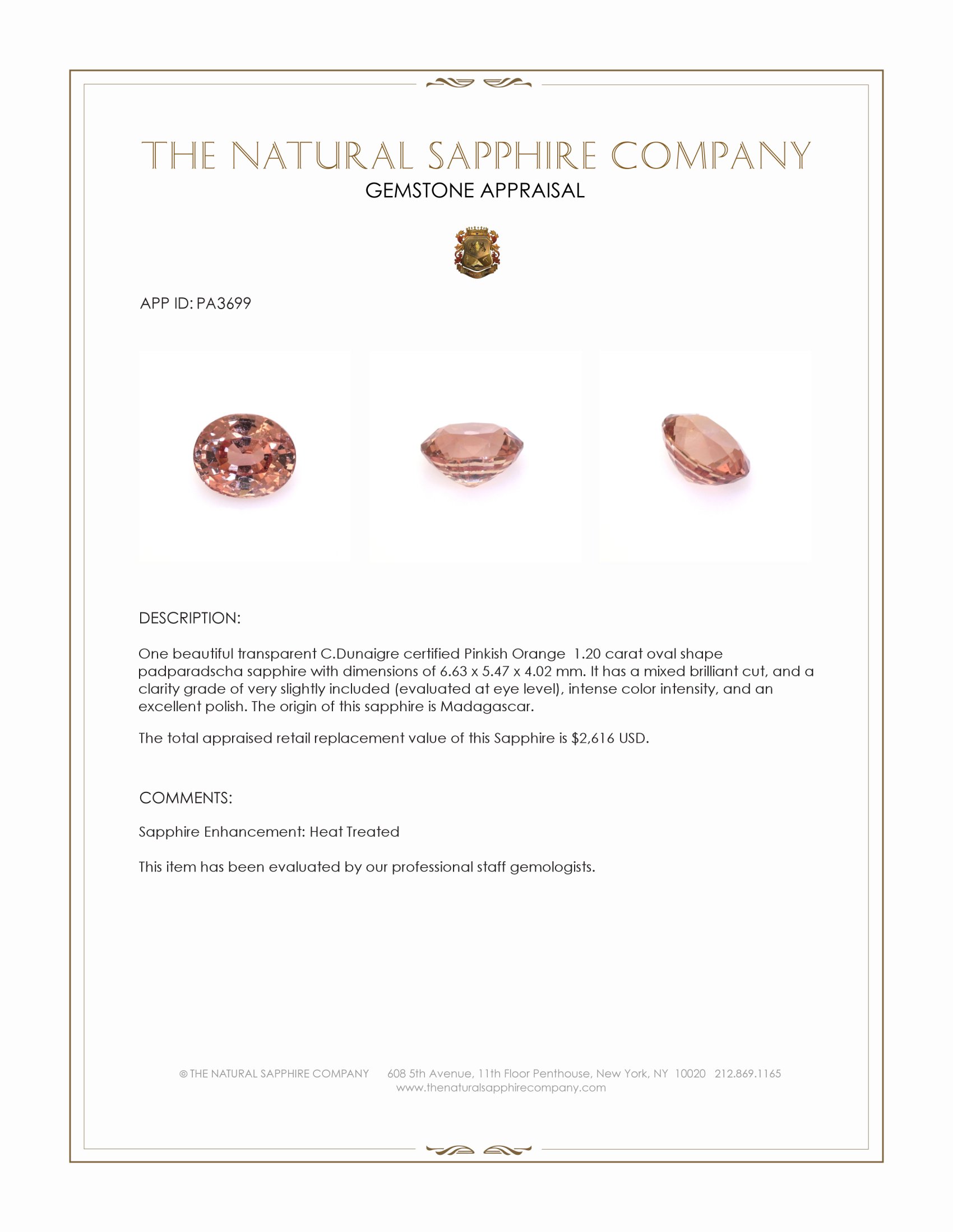 1.20 Ct. Padparadscha Sapphire from Madagascar