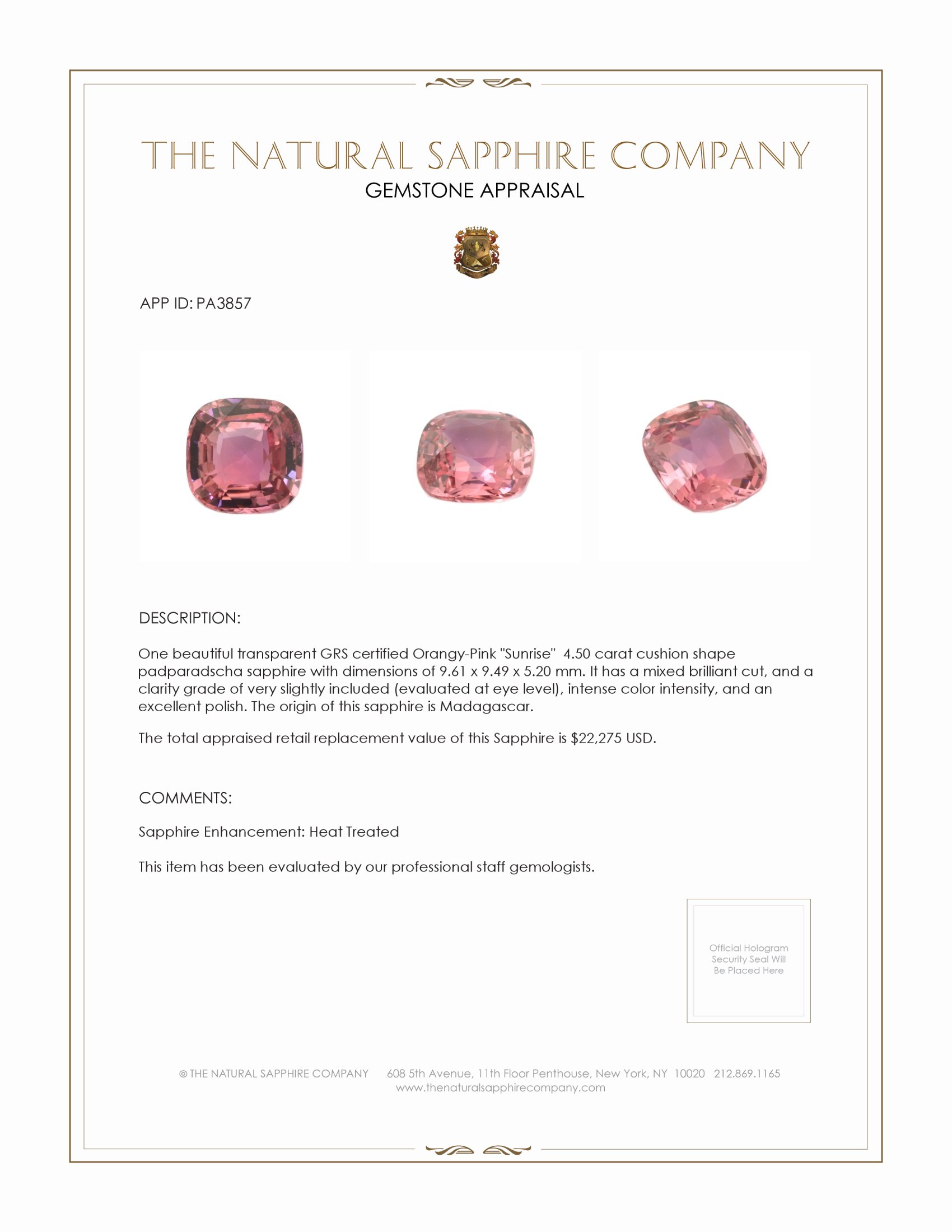4.50 Ct. Padparadscha Sapphire from Madagascar