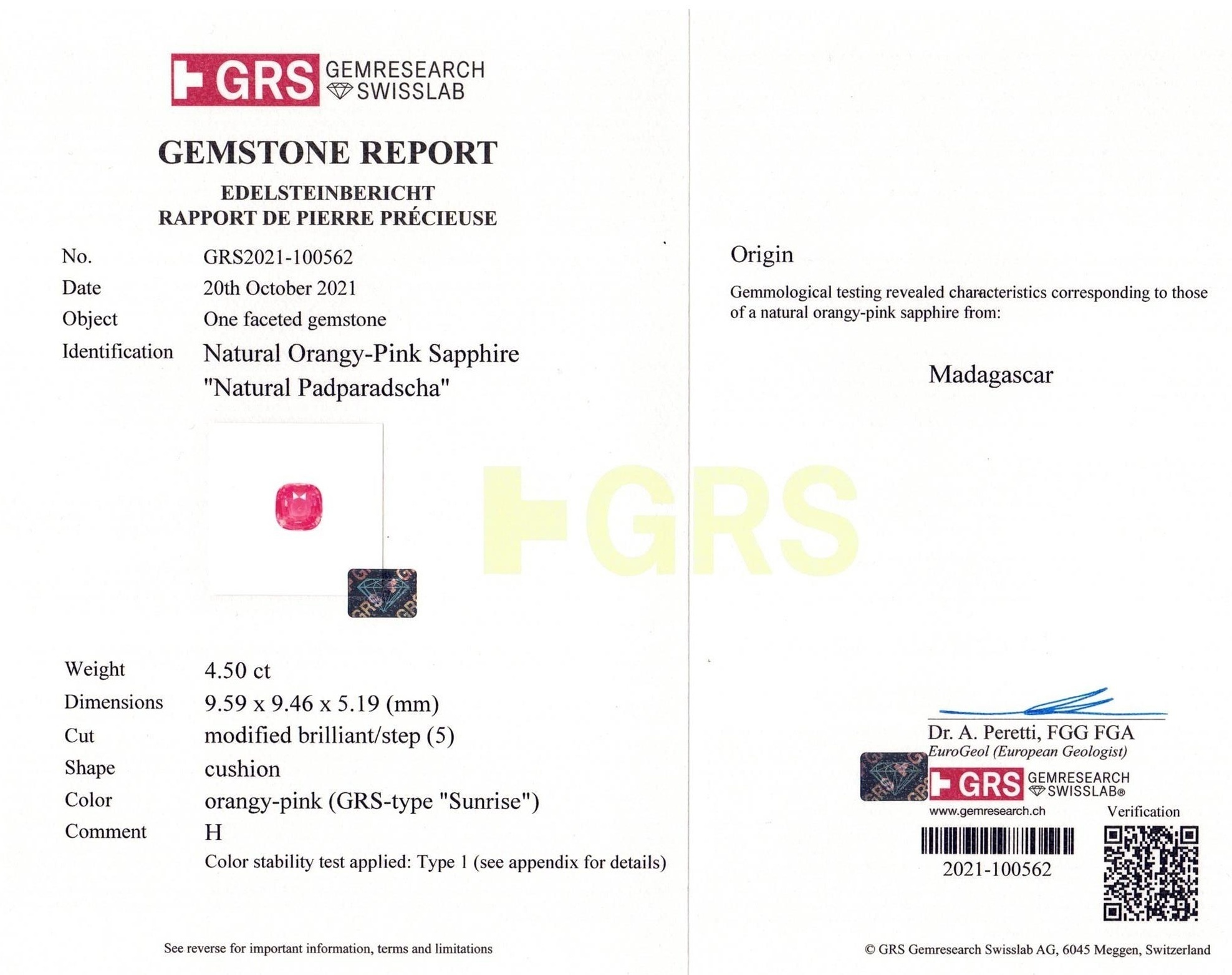 4.50 Ct. Padparadscha Sapphire from Madagascar