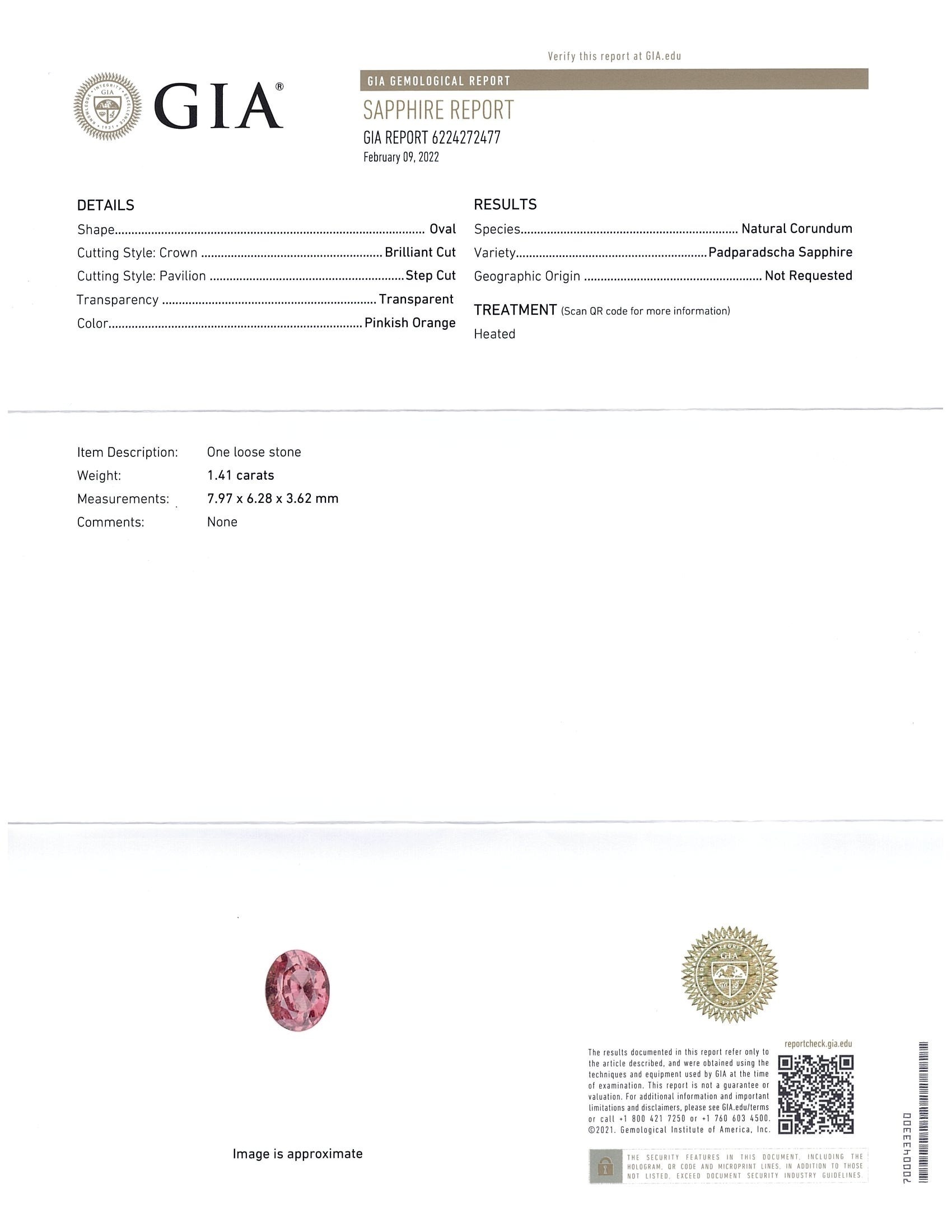 1.41 Ct. Padparadscha Sapphire from Ceylon (Sri Lanka)
