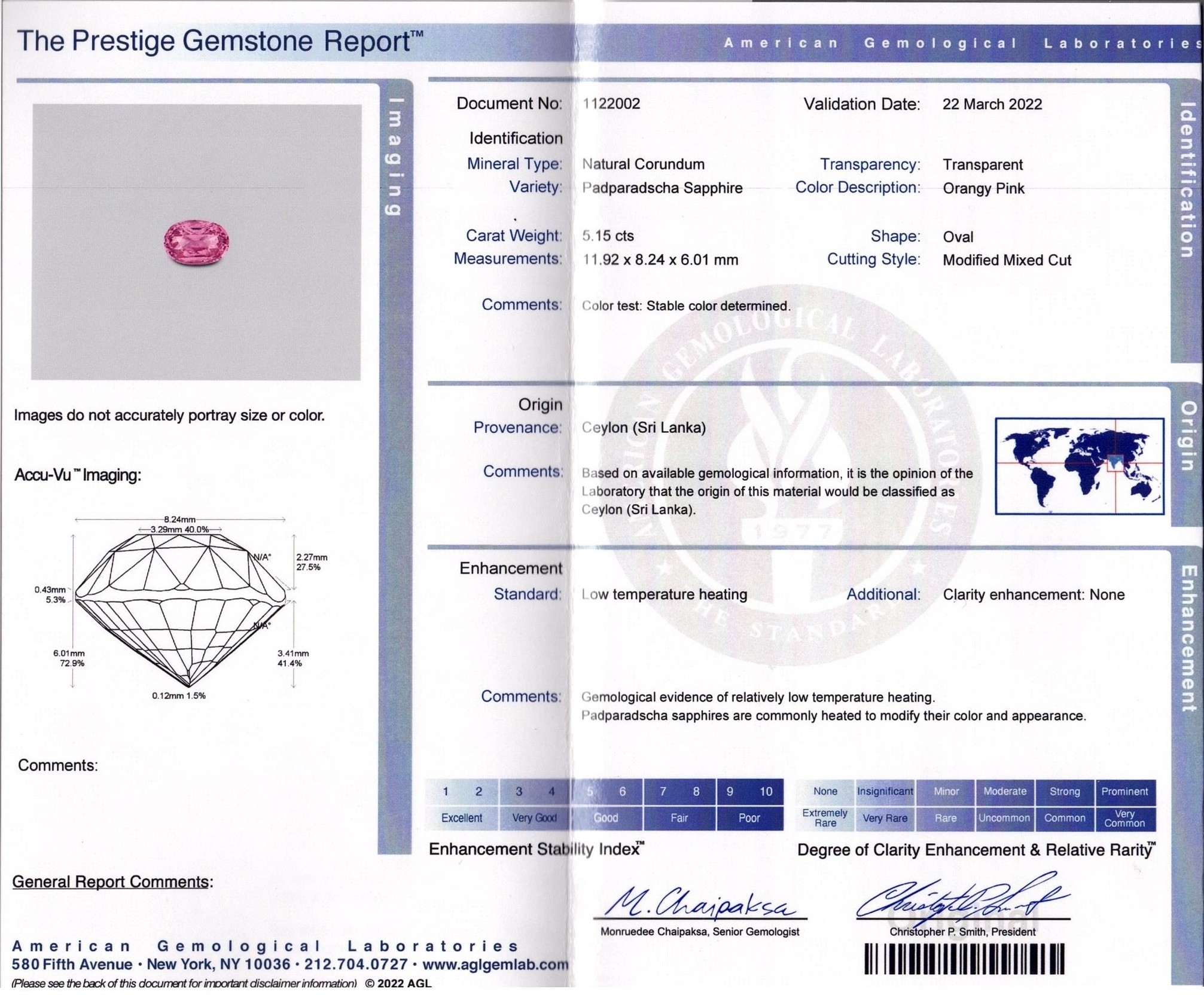 5.15 Ct. Padparadscha Sapphire from Ceylon (Sri Lanka)