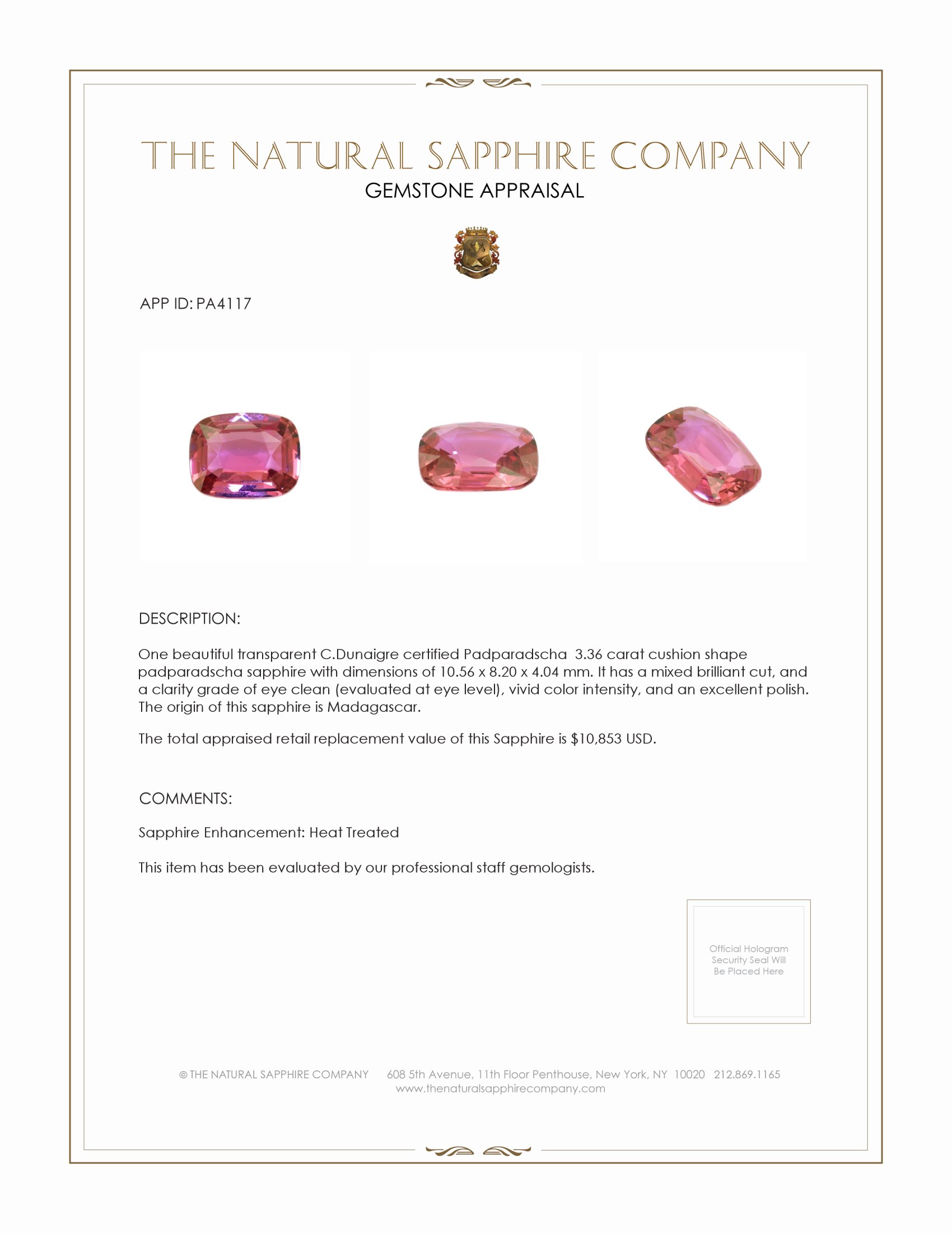 3.36 Ct. Padparadscha Sapphire from Madagascar