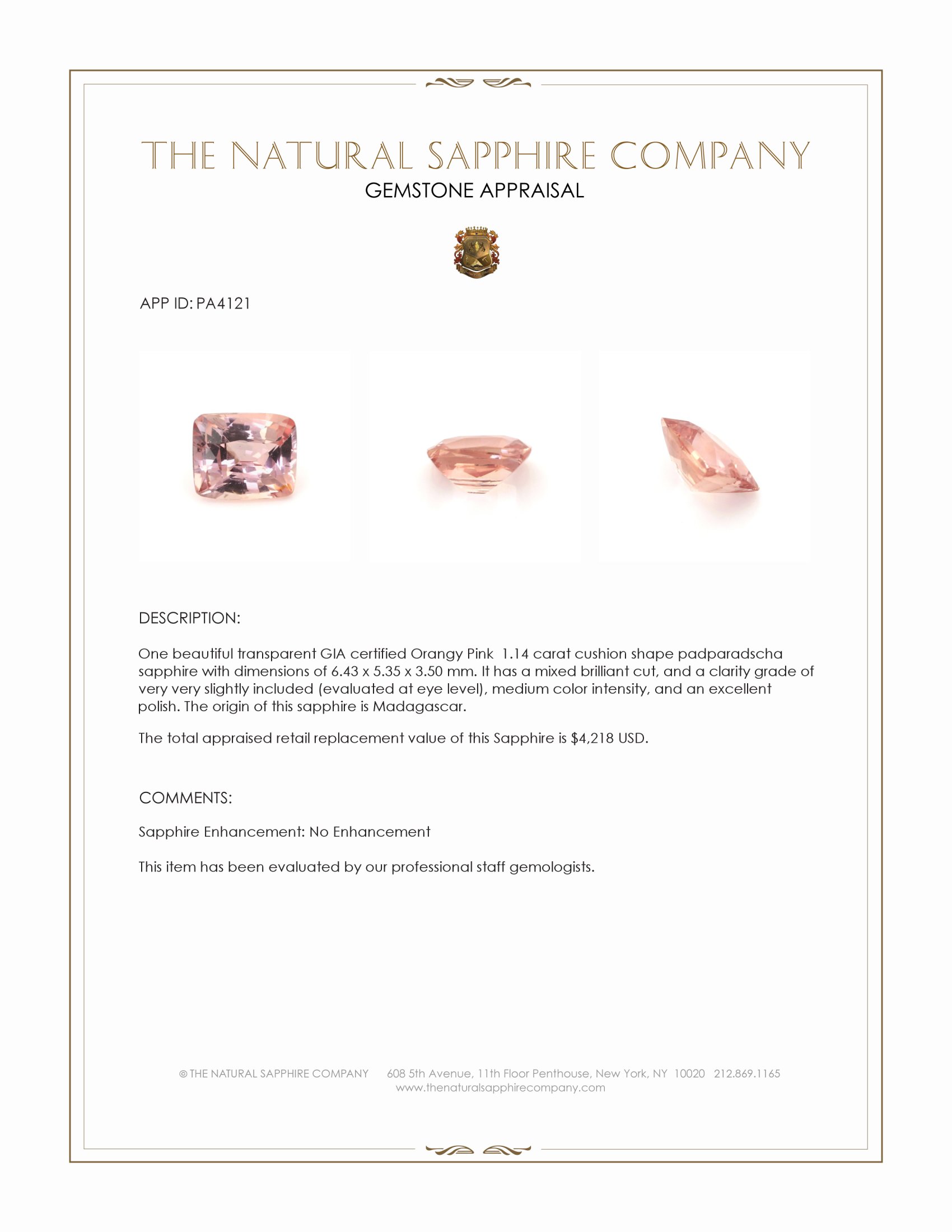 1.14 Ct. Padparadscha Sapphire from Madagascar