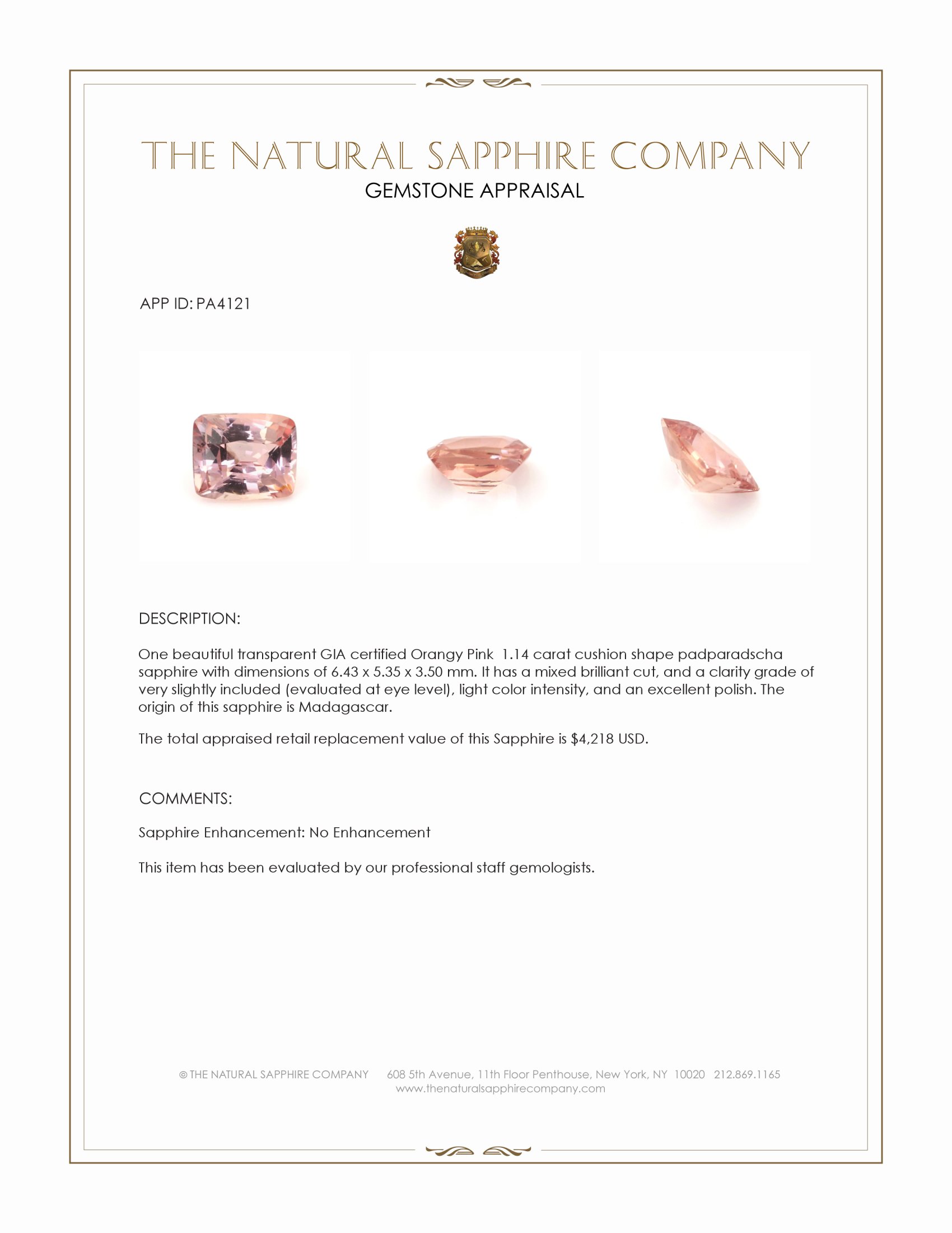 1.14 Ct. Padparadscha Sapphire from Madagascar
