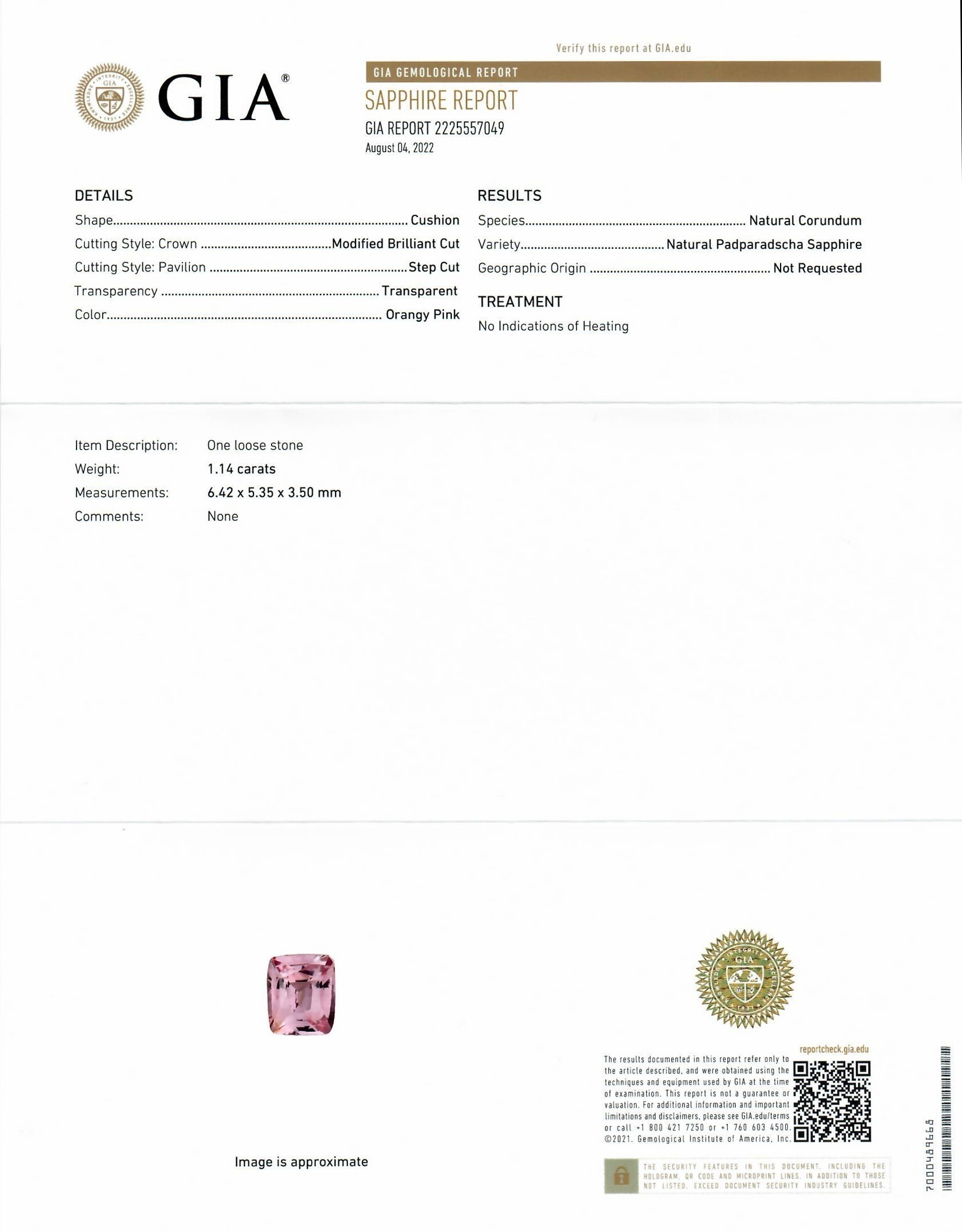 1.14 Ct. Padparadscha Sapphire from Madagascar