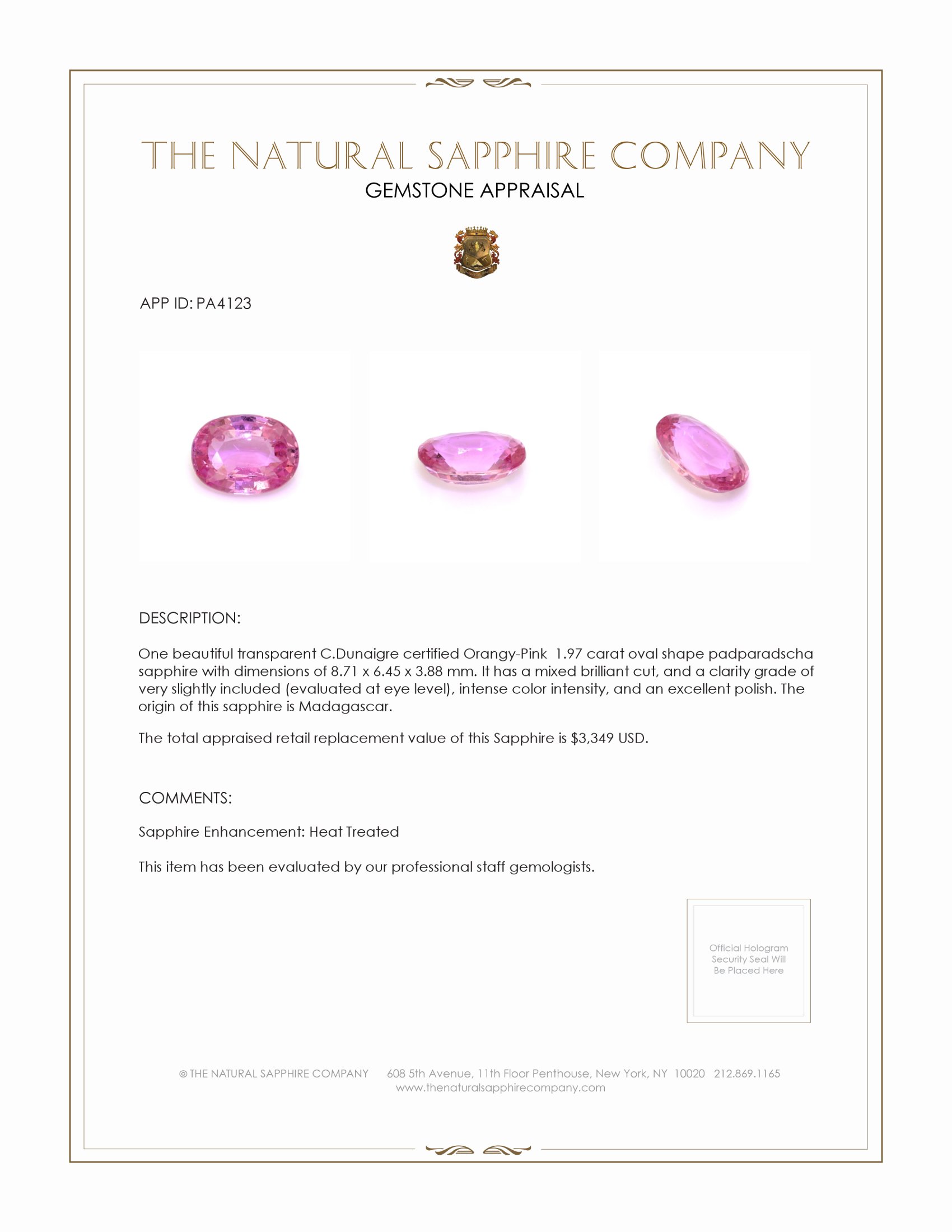 1.97 Ct. Padparadscha Sapphire from Madagascar