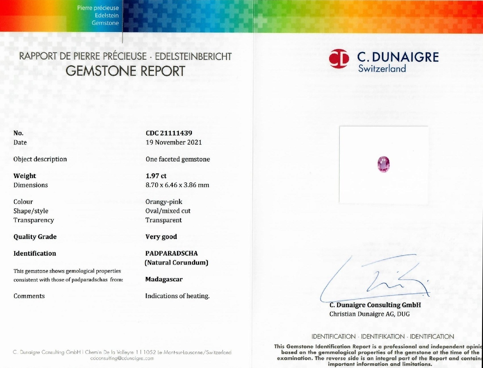 1.97 Ct. Padparadscha Sapphire from Madagascar