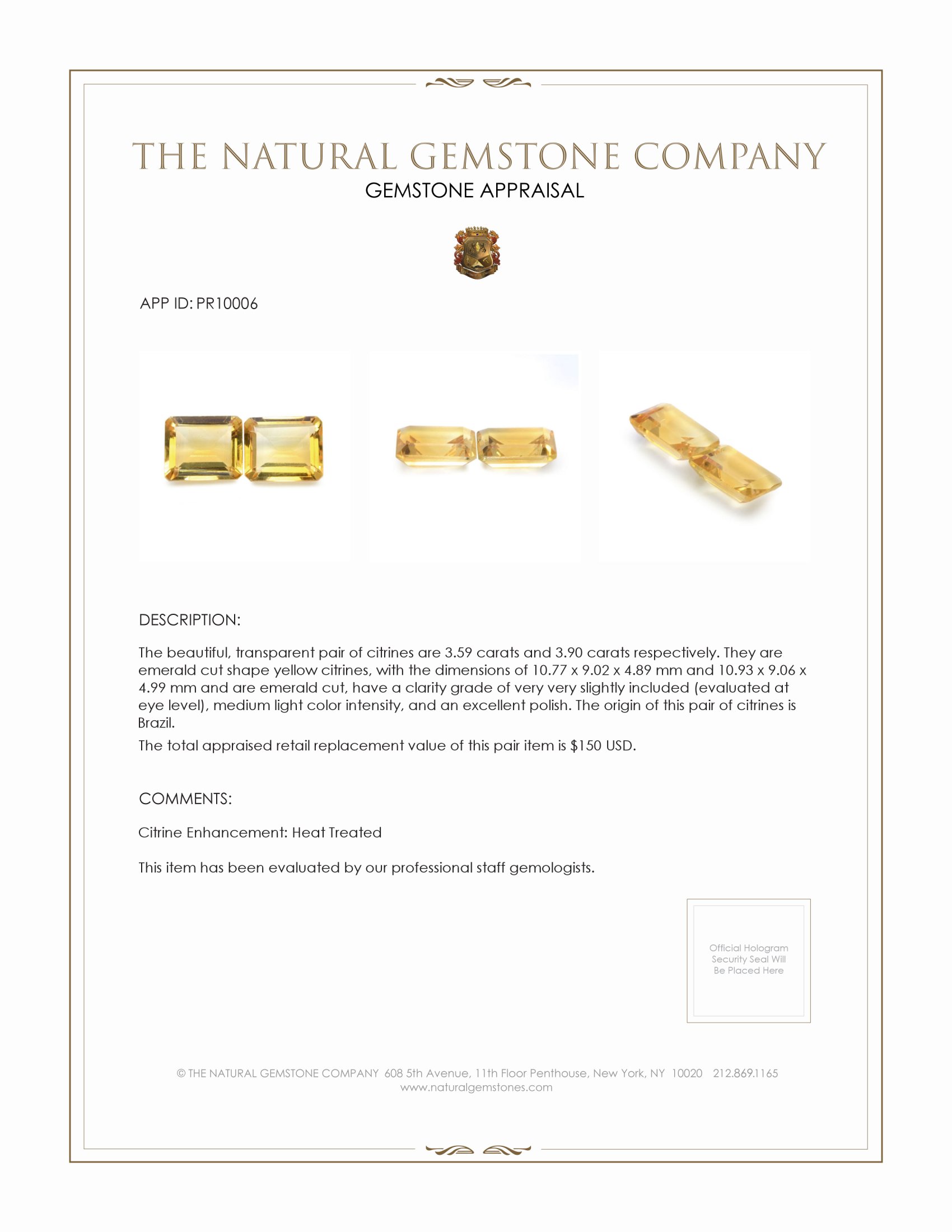 7.49 Ct.Tw. Citrine Pair from Brazil