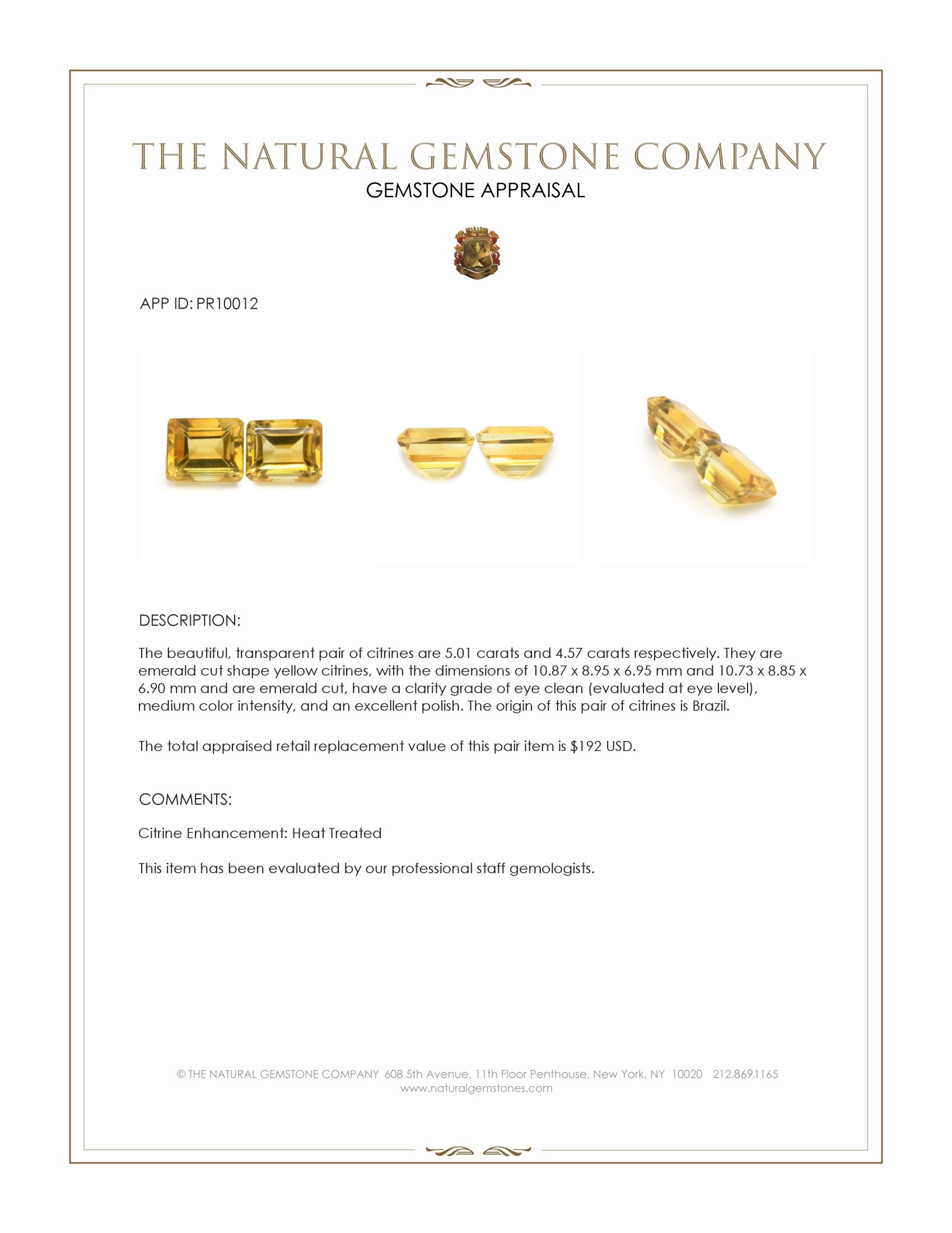 9.58 Ct.Tw. Citrine Pair from Brazil