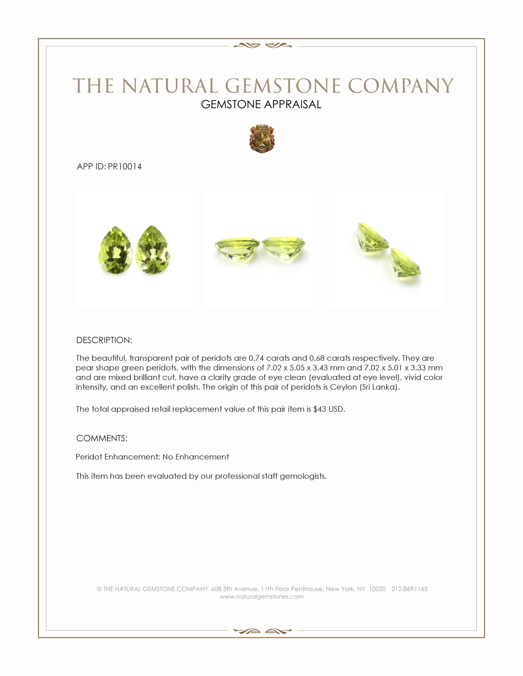 1.42 Ct.Tw. Green Peridot Pair from Ceylon (Sri Lanka)