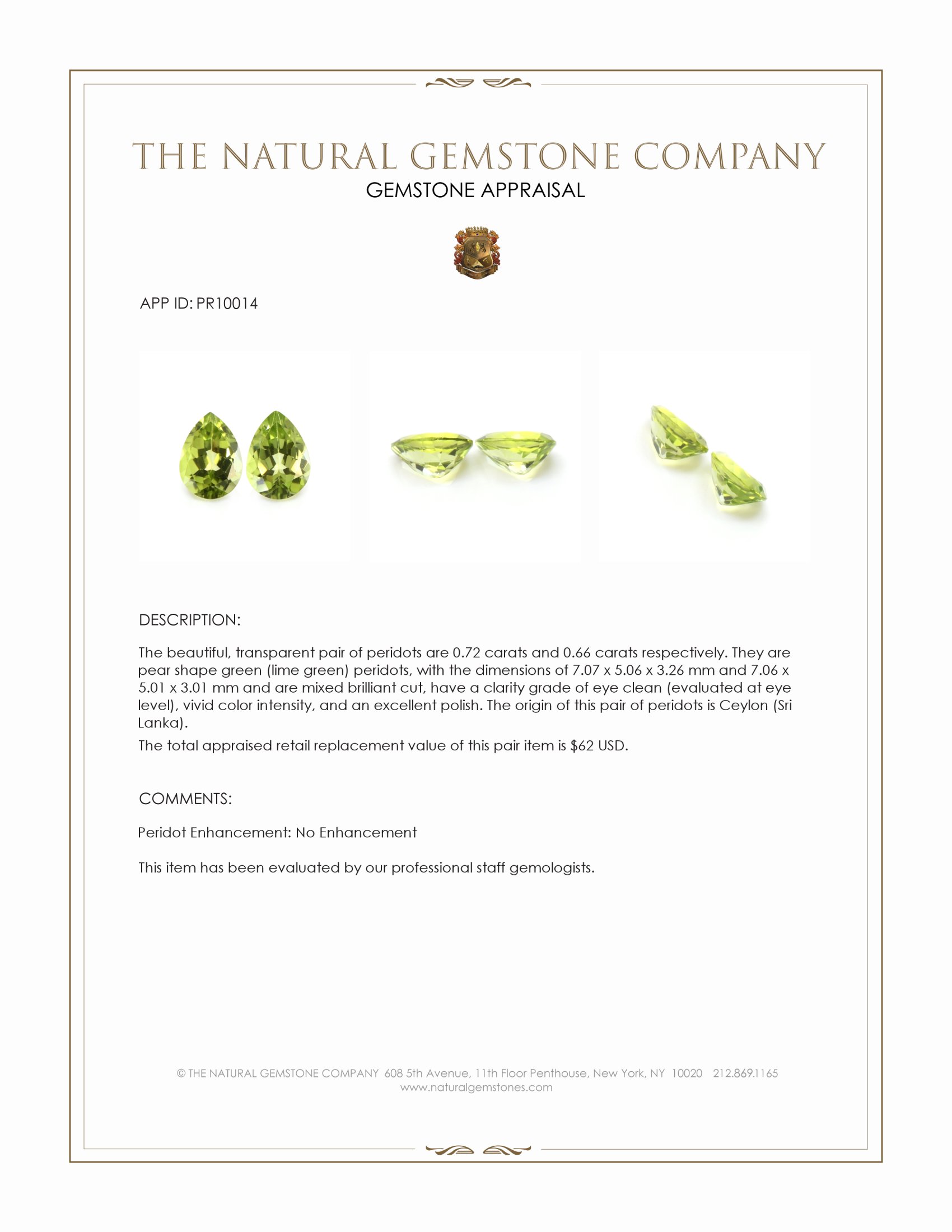 1.38 Ct.Tw. Green (Lime Green) Peridot Pair from Ceylon (Sri Lanka)