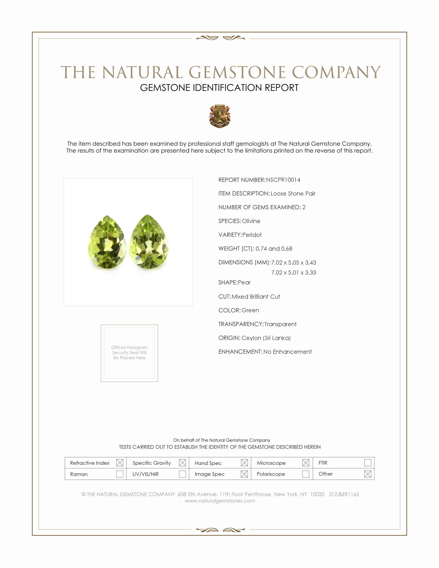 1.42 Ct.Tw. Green Peridot Pair from Ceylon (Sri Lanka)