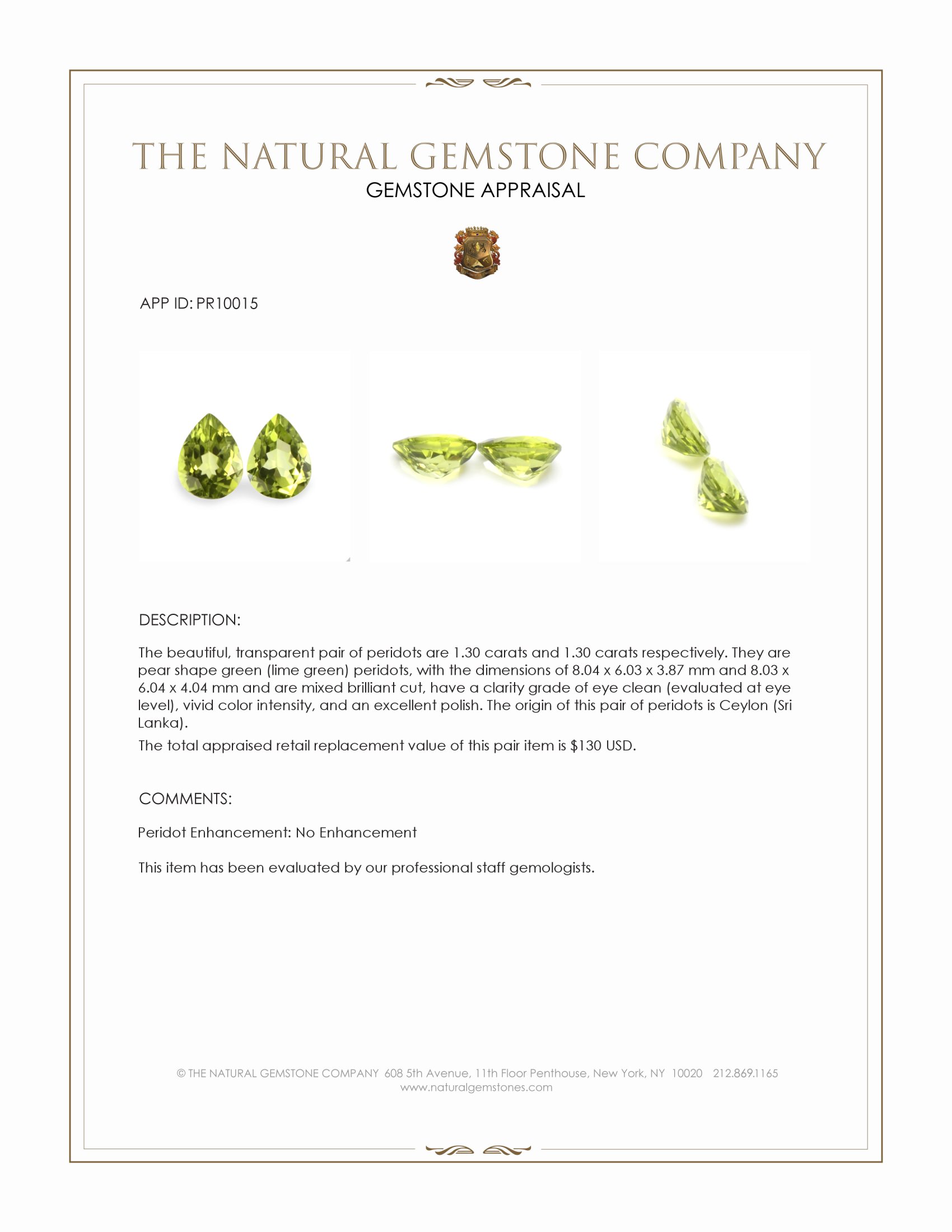 2.60 Ct.Tw. Green (Lime Green) Peridot Pair from Ceylon (Sri Lanka)