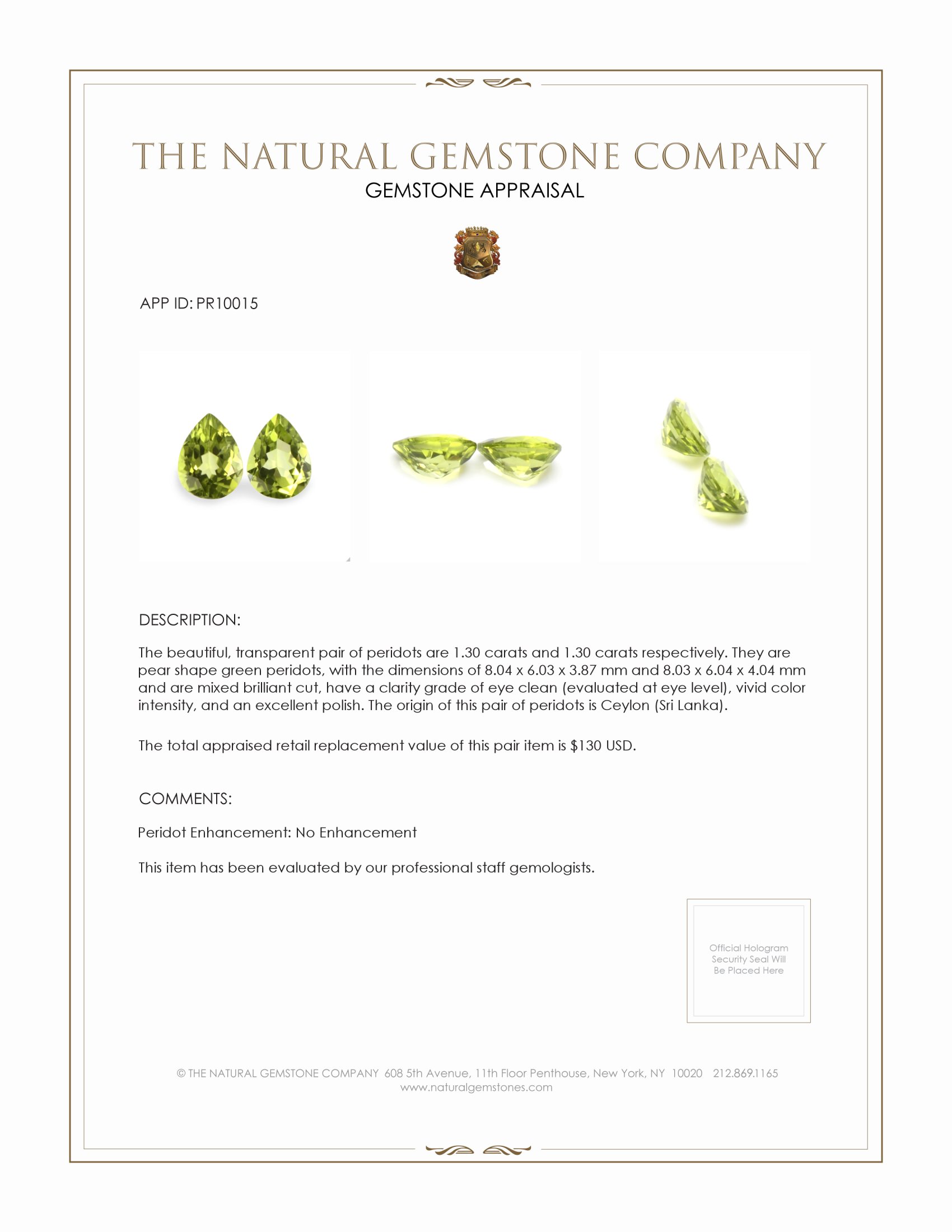 2.60 Ct.Tw. Peridot Pair from Ceylon (Sri Lanka)