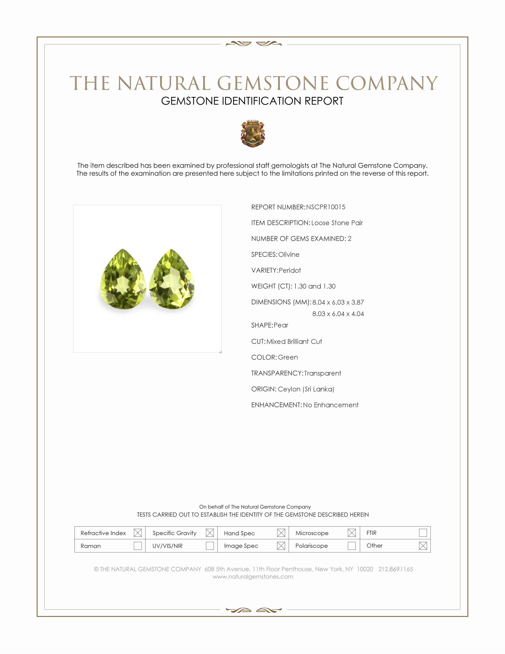 2.60 Ct.Tw. Green Peridot Pair from Ceylon (Sri Lanka)