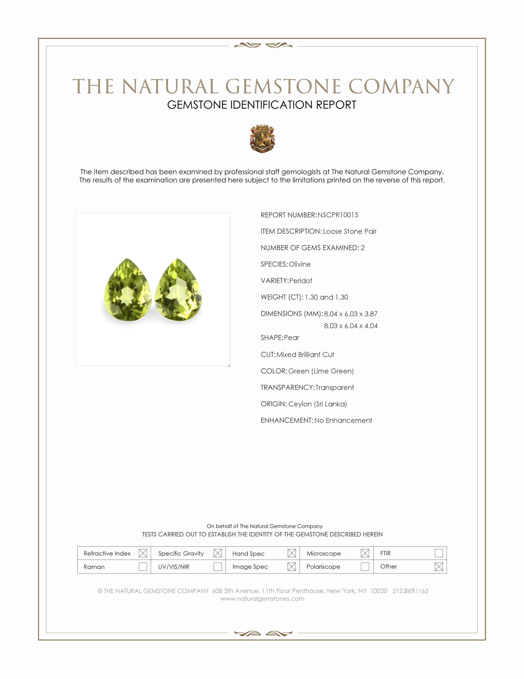 2.60 Ct.Tw. Green (Lime Green) Peridot Pair from Ceylon (Sri Lanka)