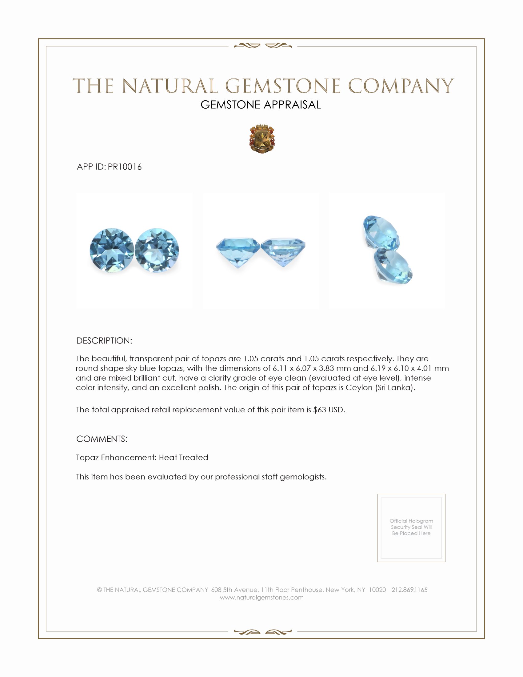 2.10 Ct.Tw. Sky Blue Topaz Pair from Ceylon (Sri Lanka)