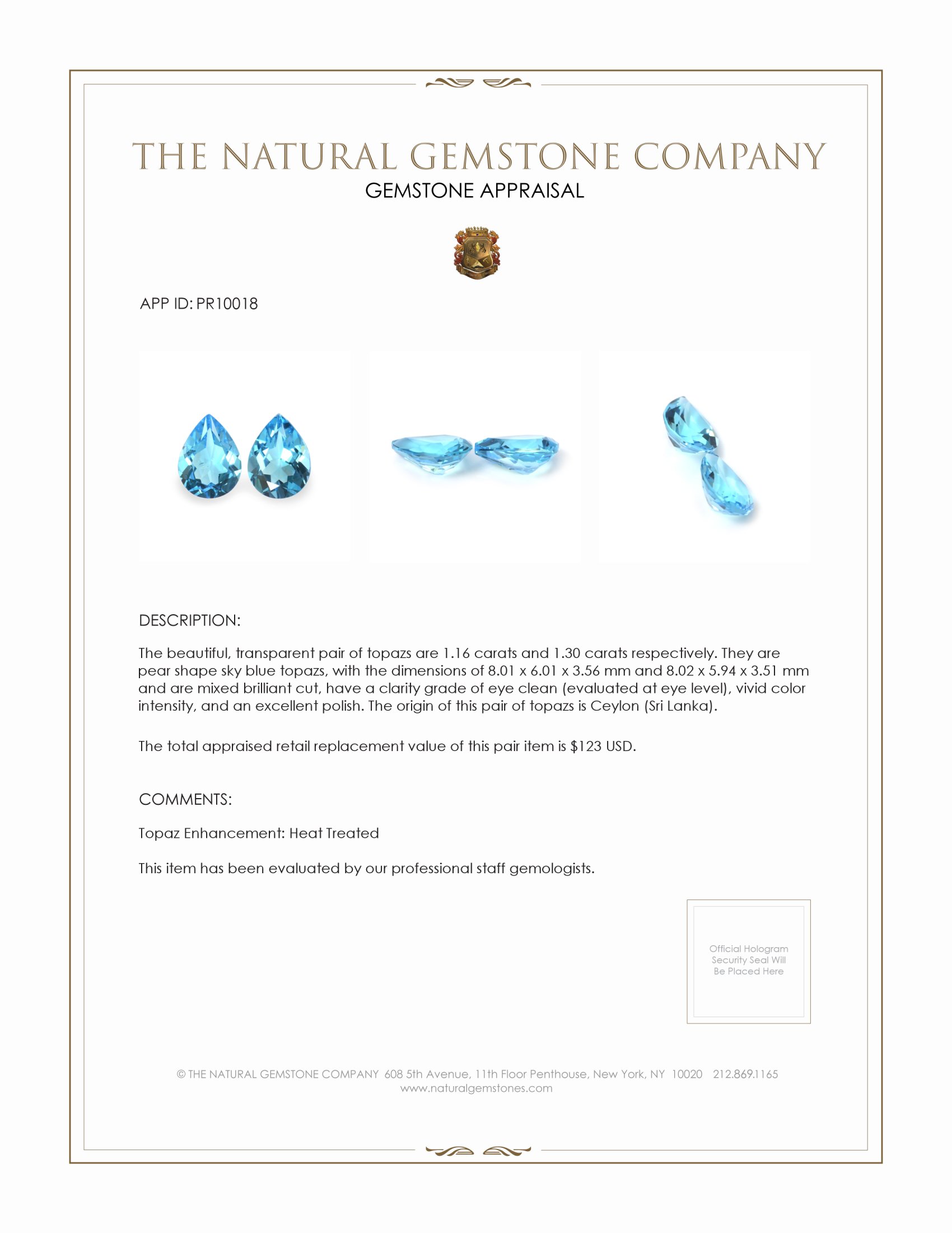 2.46 Ct.Tw. Topaz Pair from Ceylon (Sri Lanka)