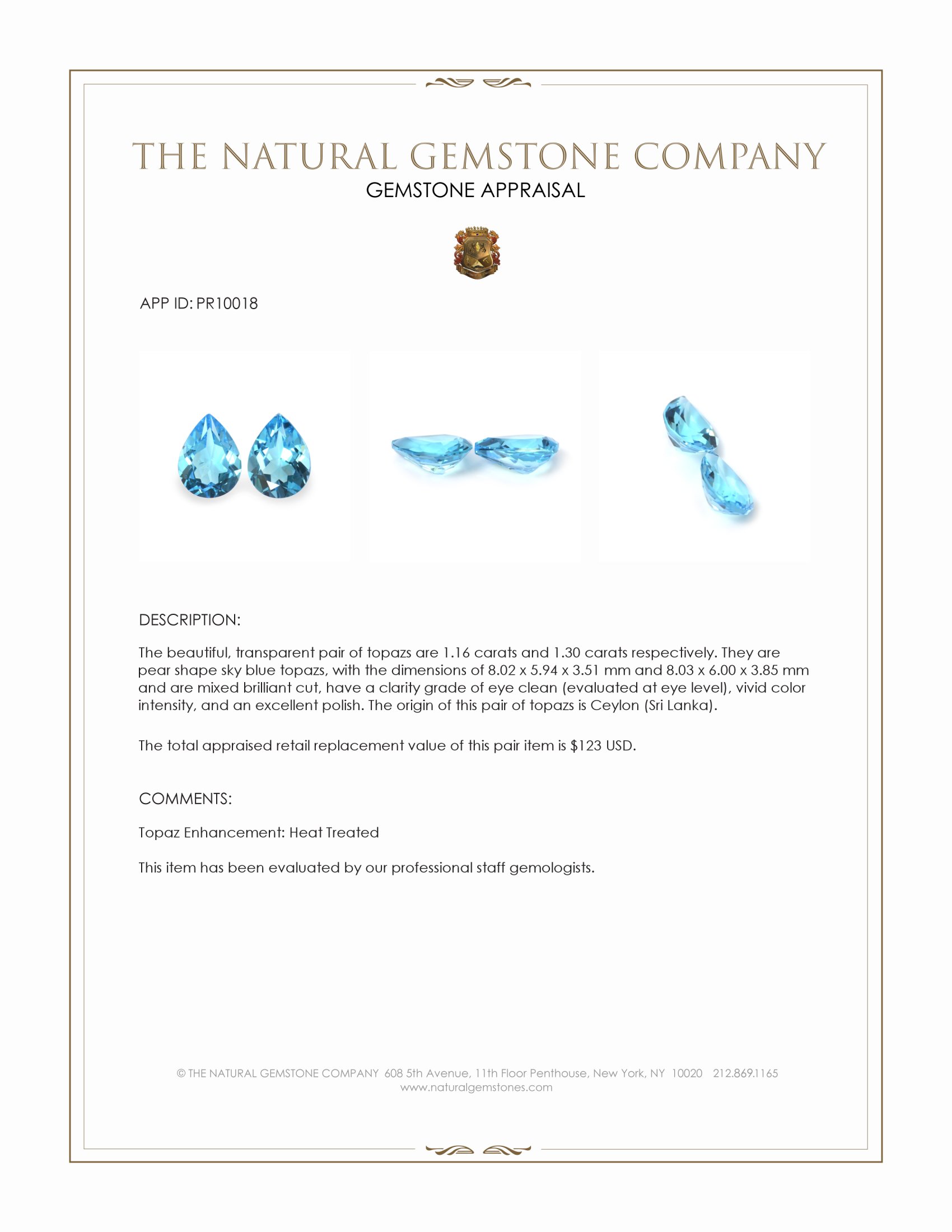 2.46 Ct.Tw. Sky Blue Topaz Pair from Ceylon (Sri Lanka)