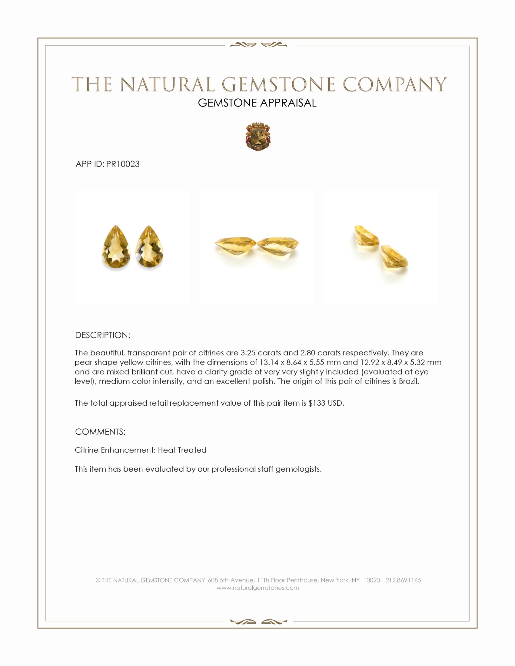 6.05 Ct.Tw. Yellow Citrine Pair from Brazil
