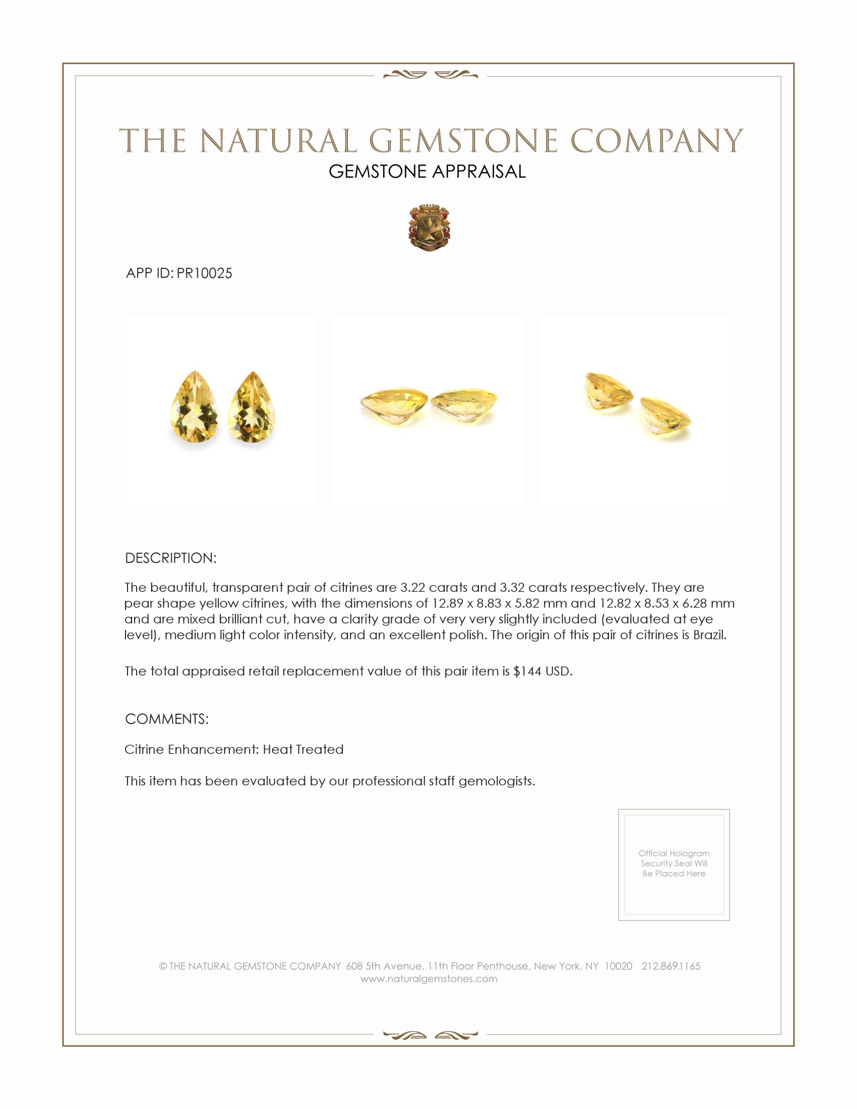 6.54 Ct.Tw. Citrine Pair from Brazil