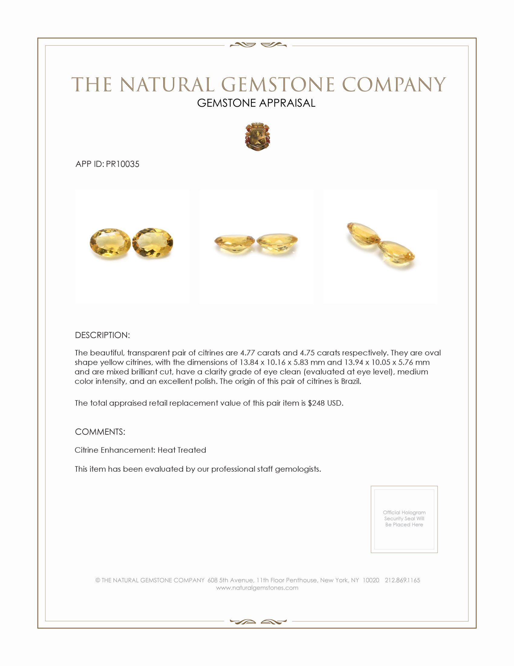 9.52 Ct.Tw. Citrine Pair from Brazil