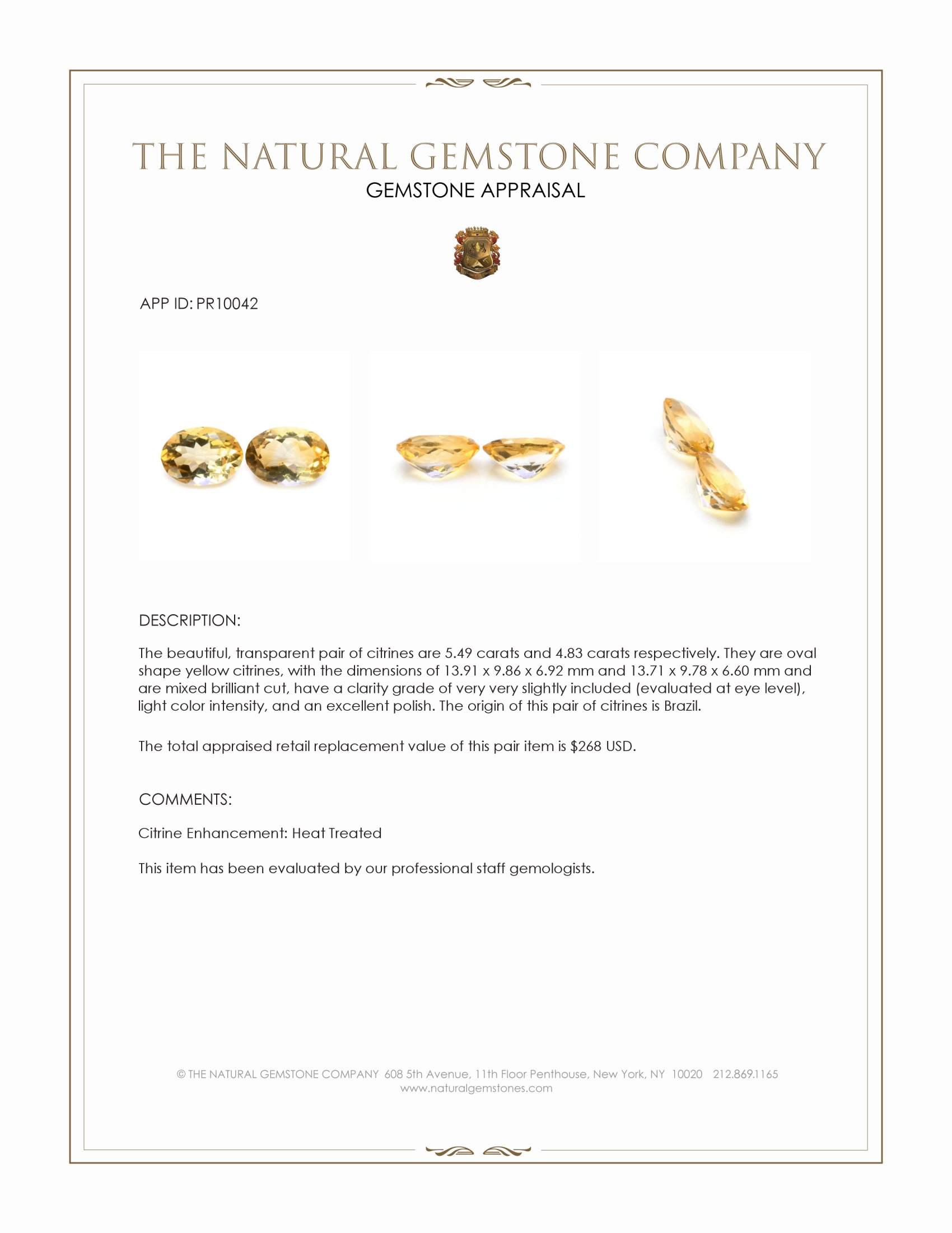 10.32 Ct.Tw. Yellow Citrine Pair from Brazil