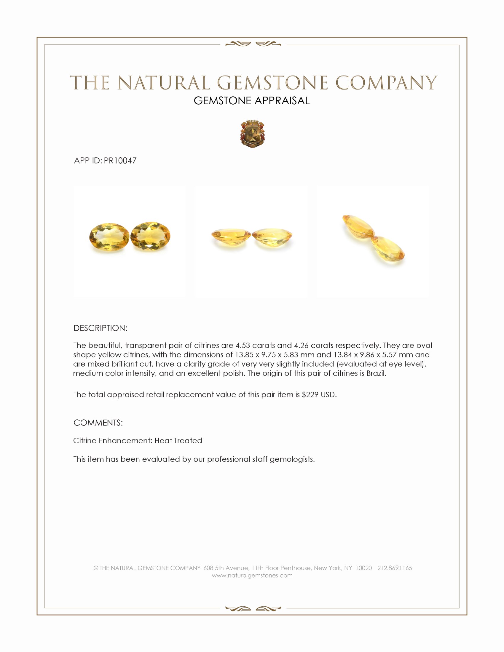 8.79 Ct.Tw. Yellow Citrine Pair from Brazil