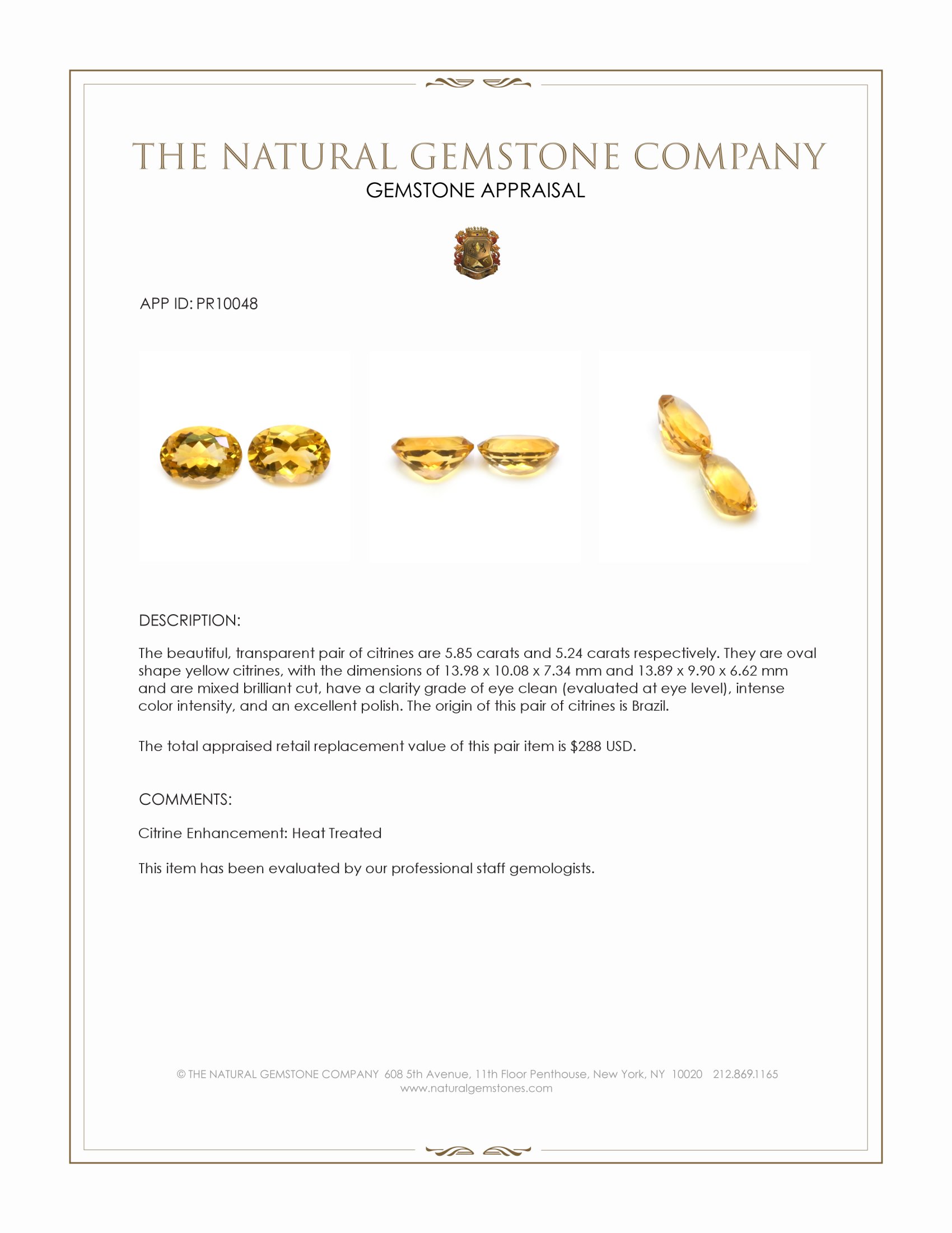 11.09 Ct.Tw. Yellow Citrine Pair from Brazil
