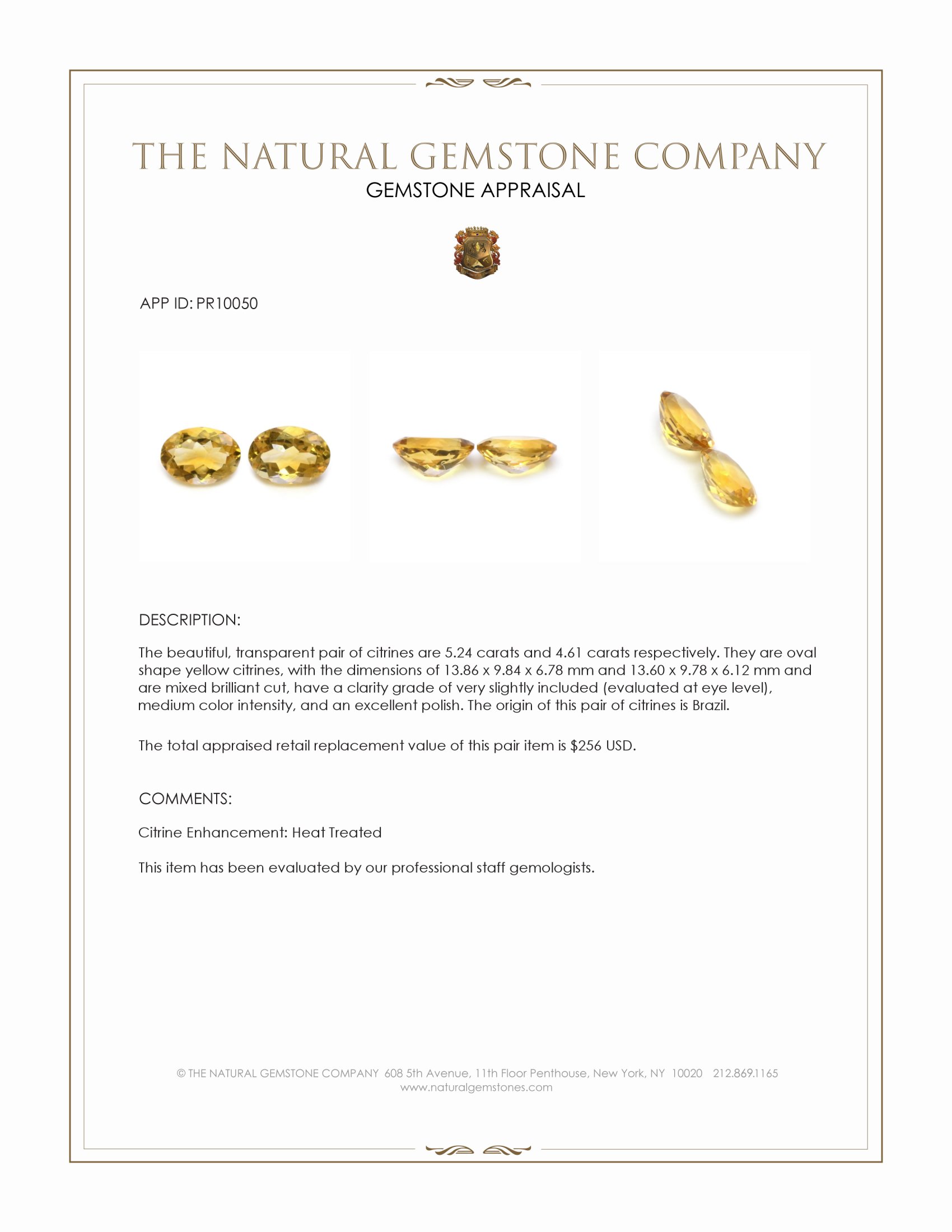 9.85 Ct.Tw. Yellow Citrine Pair from Brazil