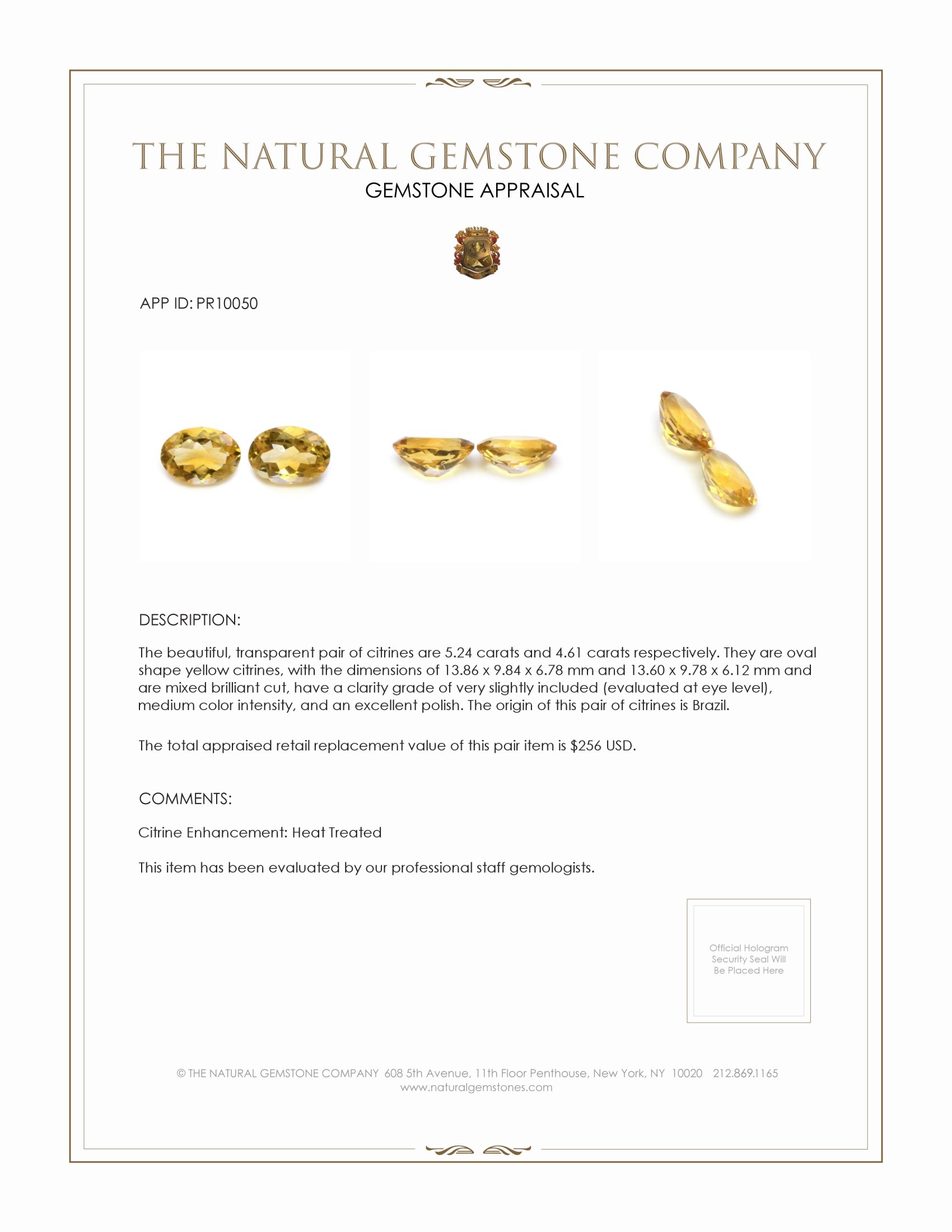 9.85 Ct.Tw. Citrine Pair from Brazil