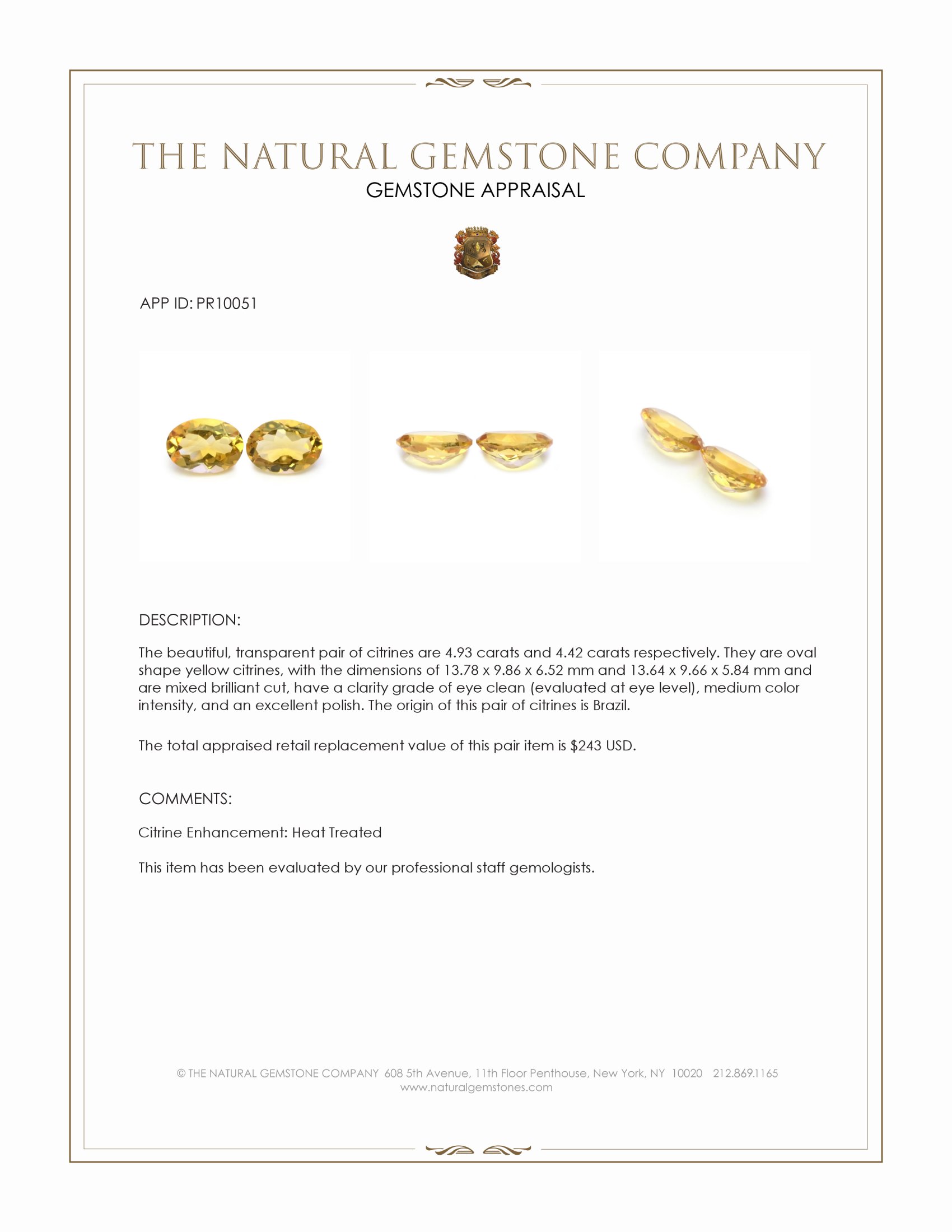 9.35 Ct.Tw. Yellow Citrine Pair from Brazil