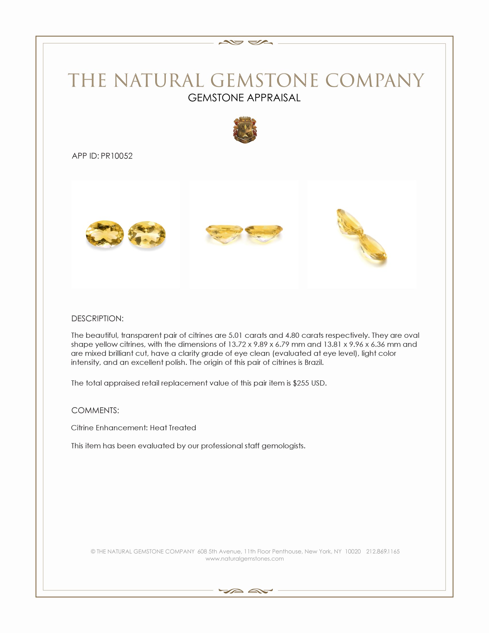 9.81 Ct.Tw. Yellow Citrine Pair from Brazil