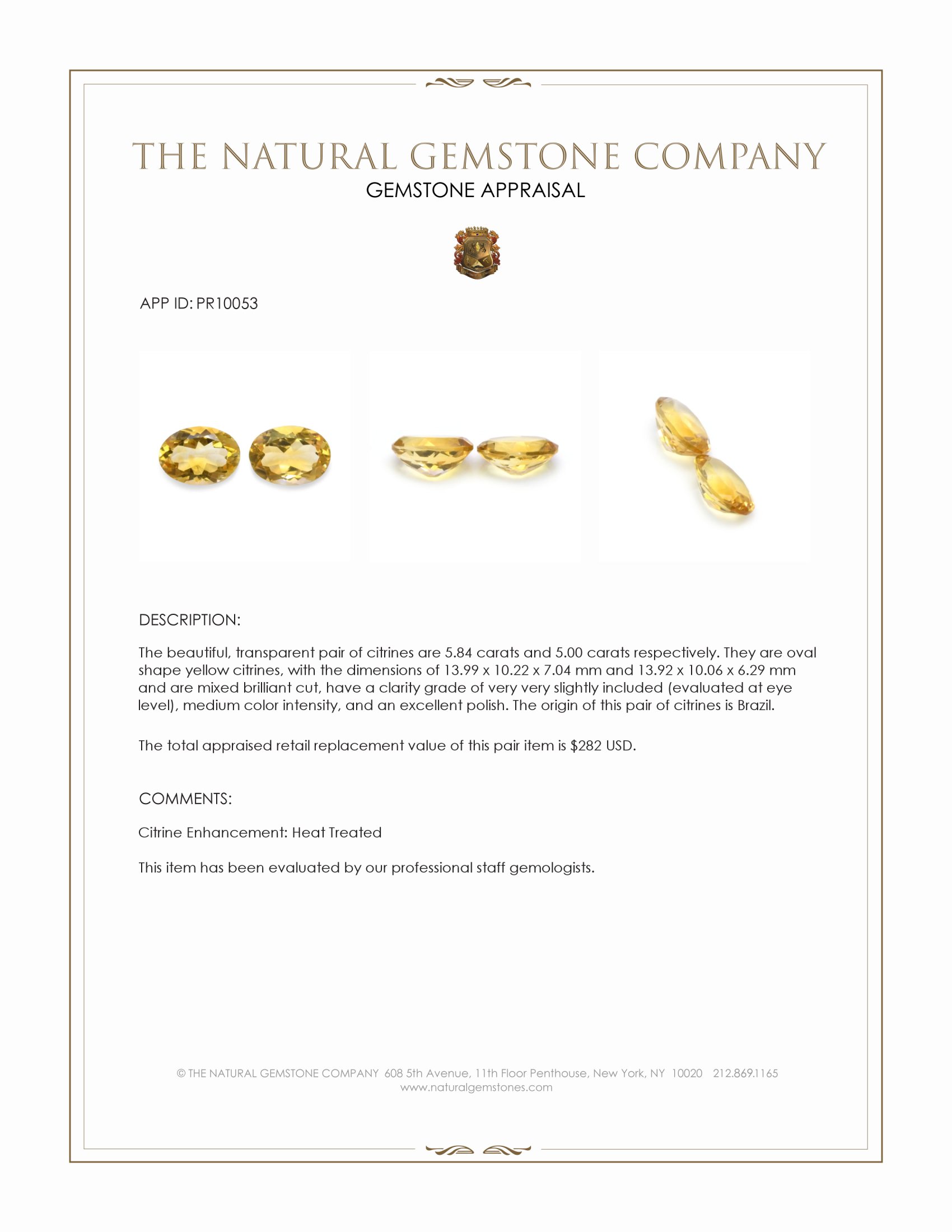 10.84 Ct.Tw. Yellow Citrine Pair from Brazil
