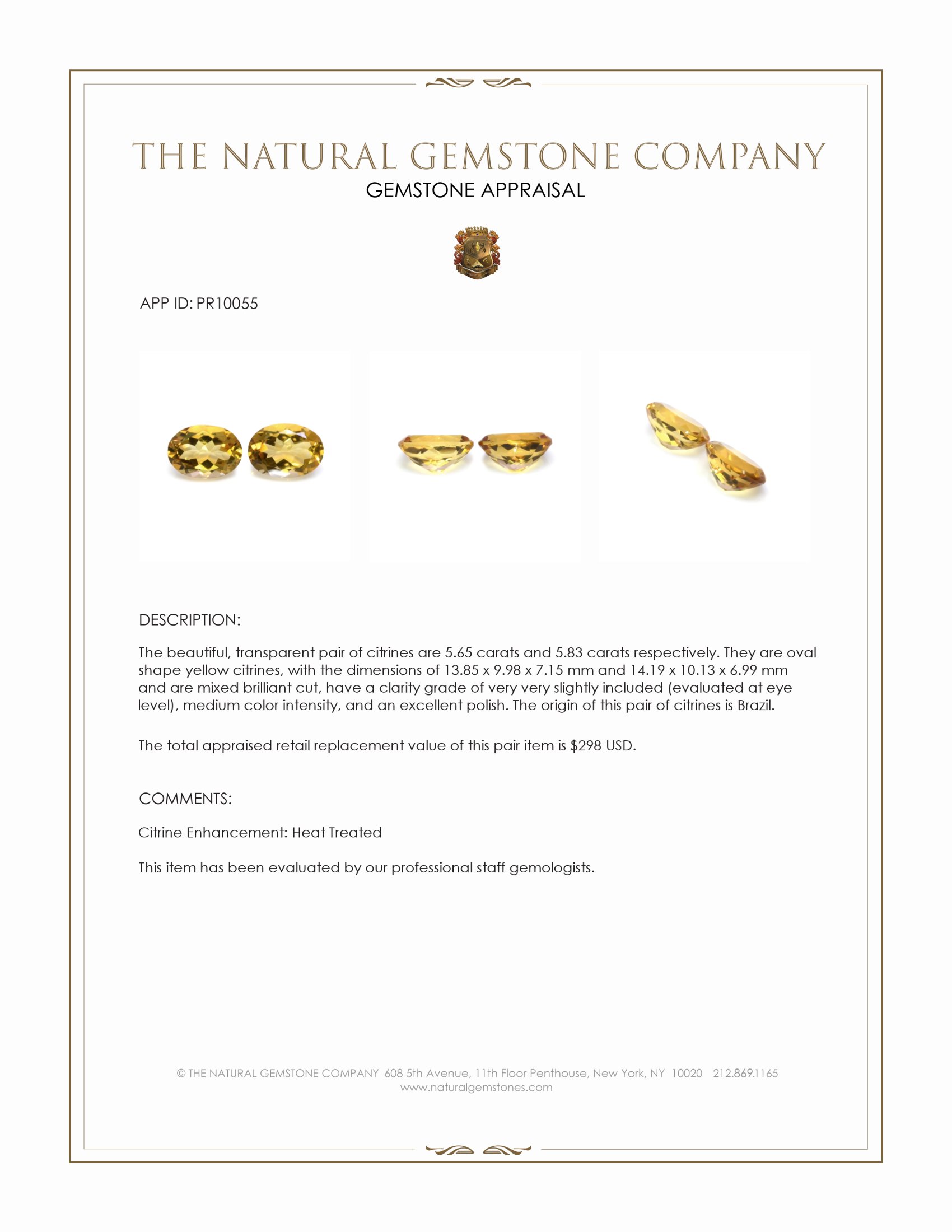 11.48 Ct.Tw. Yellow Citrine Pair from Brazil