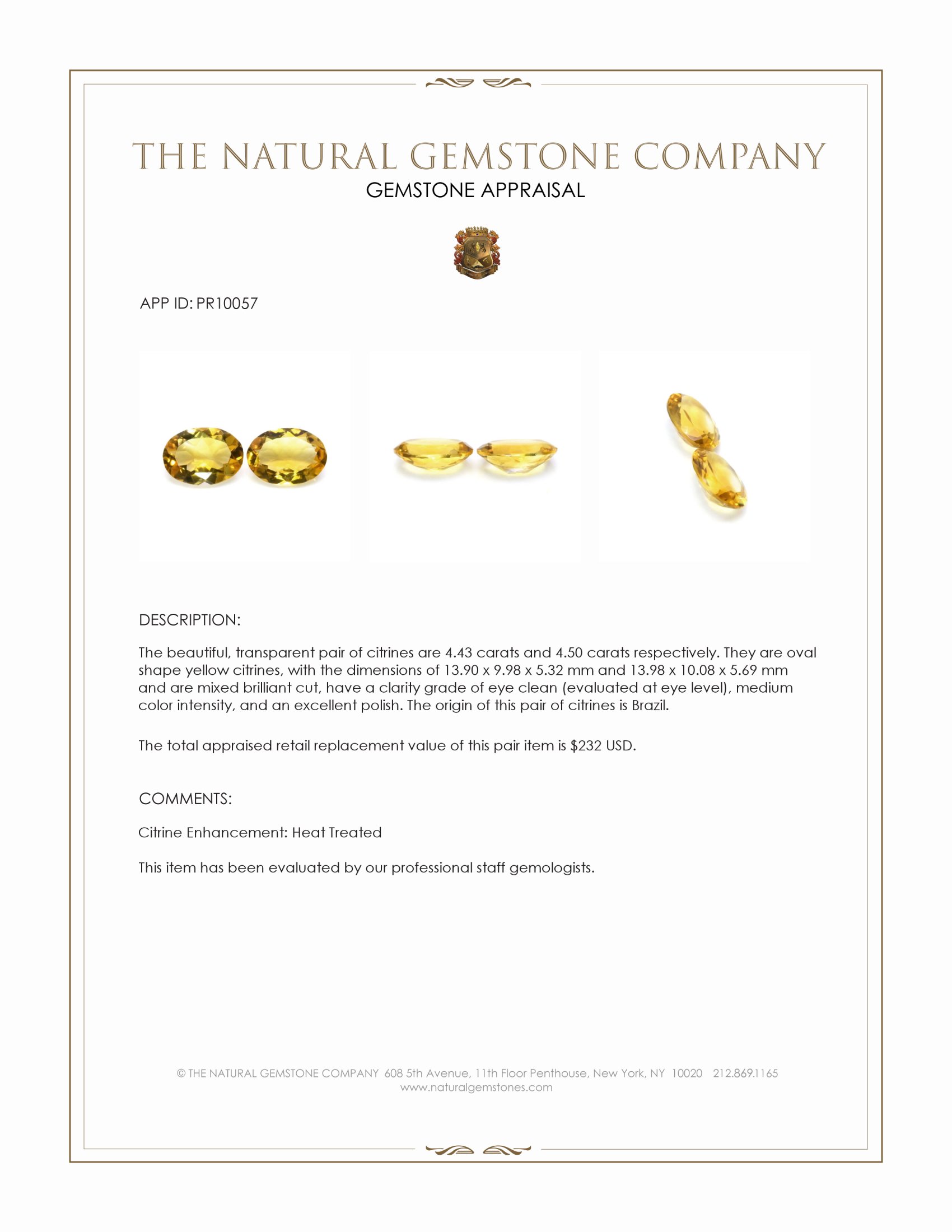 8.93 Ct.Tw. Yellow Citrine Pair from Brazil