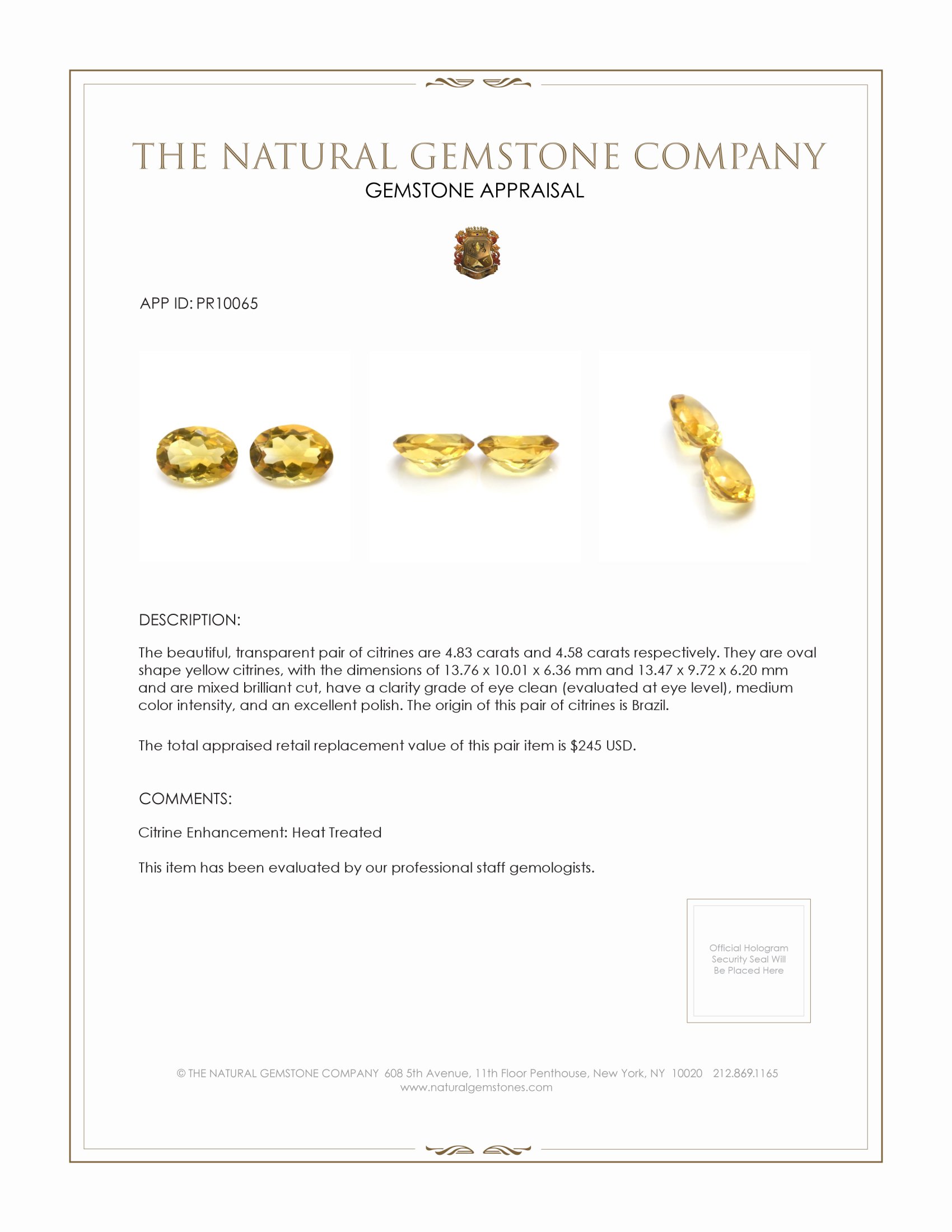 9.41 Ct.Tw. Citrine Pair from Brazil