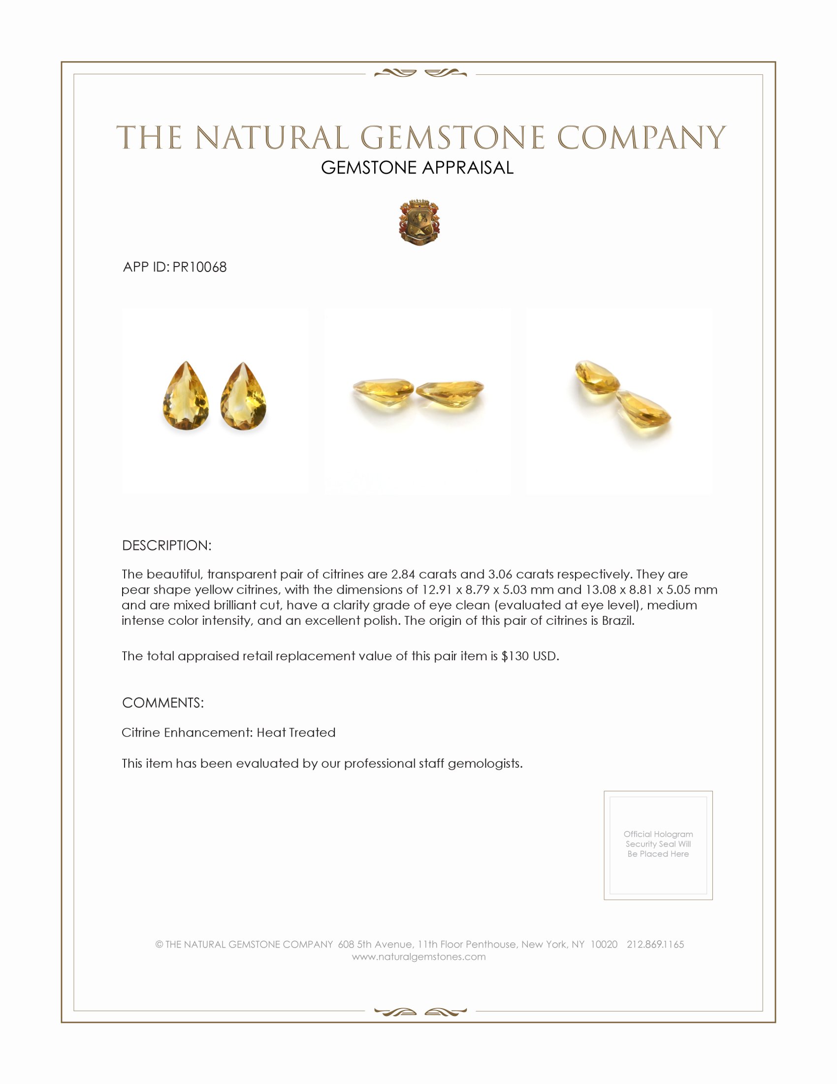 5.90 Ct.Tw. Yellow Citrine Pair from Brazil