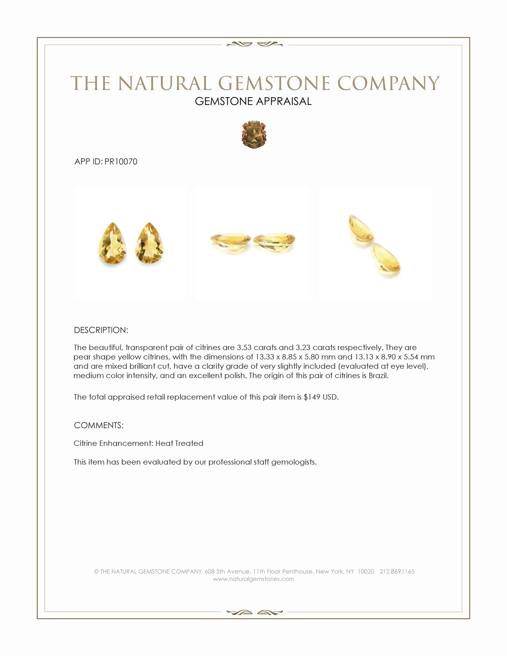 6.76 Ct.Tw. Yellow Citrine Pair from Brazil