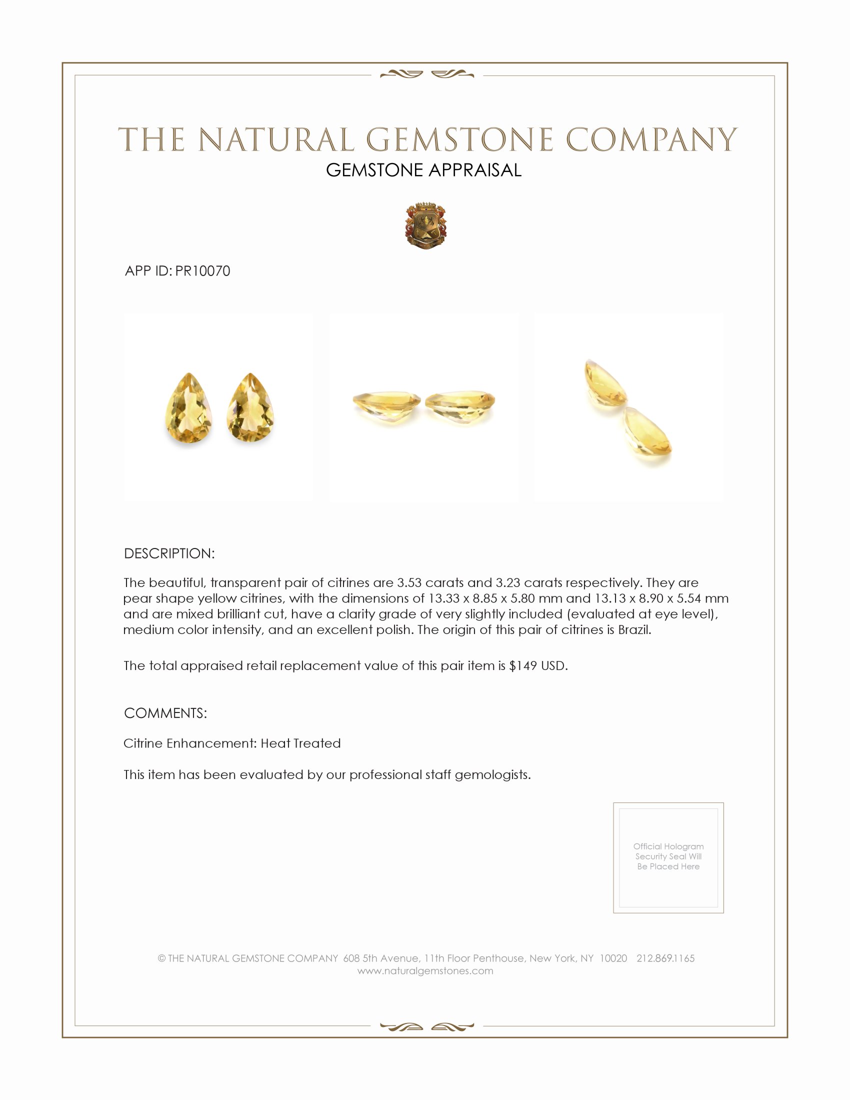 6.76 Ct.Tw. Citrine Pair from Brazil