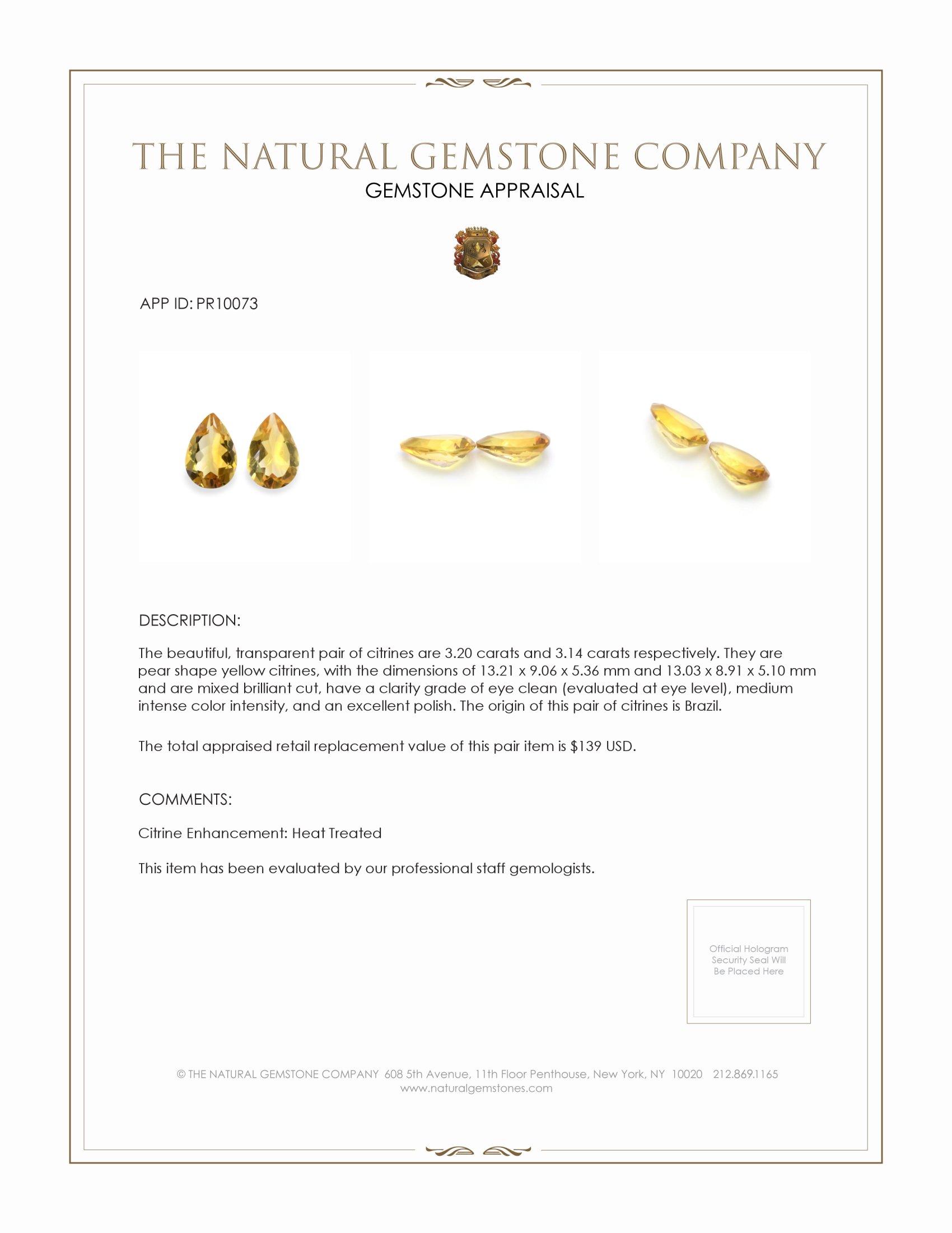 6.34 Ct.Tw. Citrine Pair from Brazil