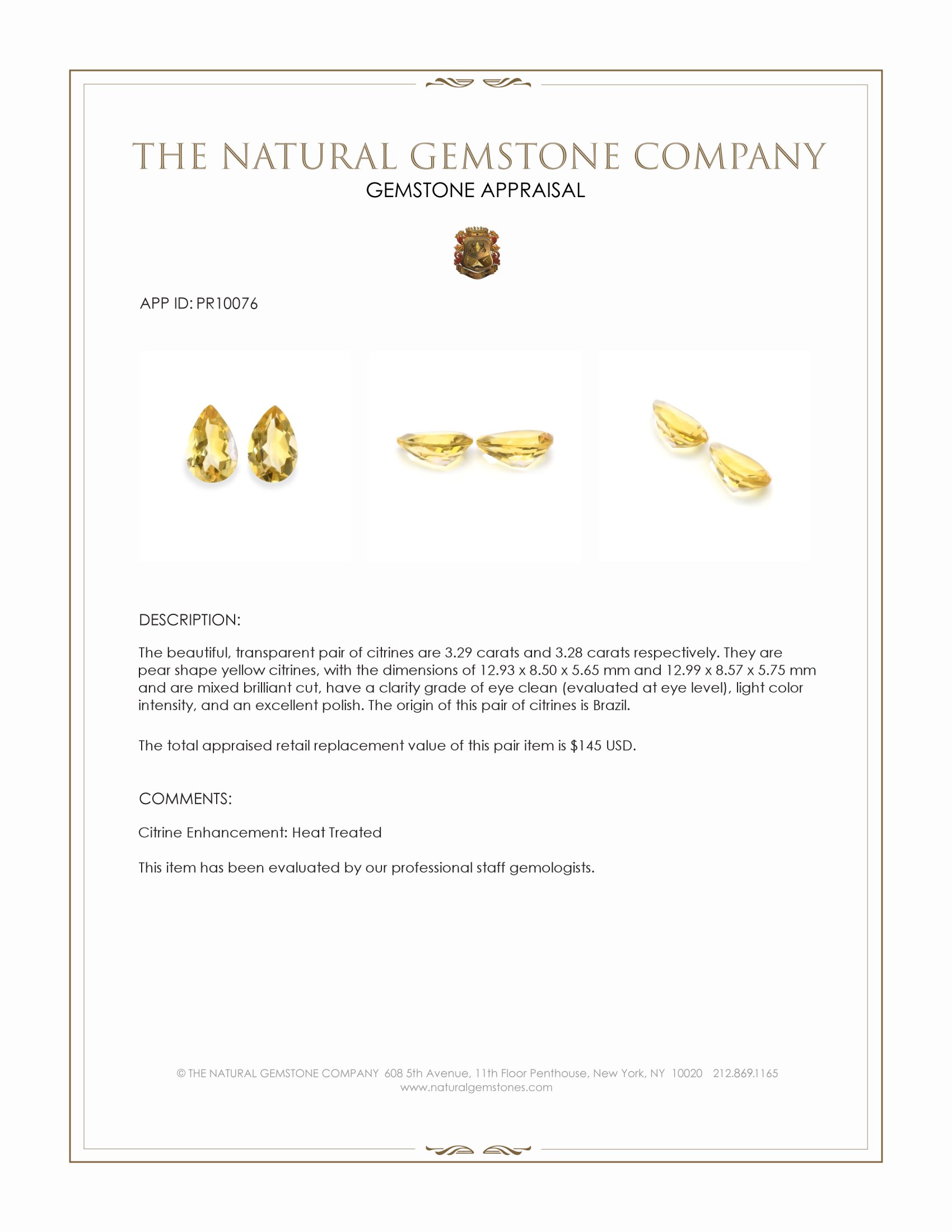 6.57 Ct.Tw. Yellow Citrine Pair from Brazil