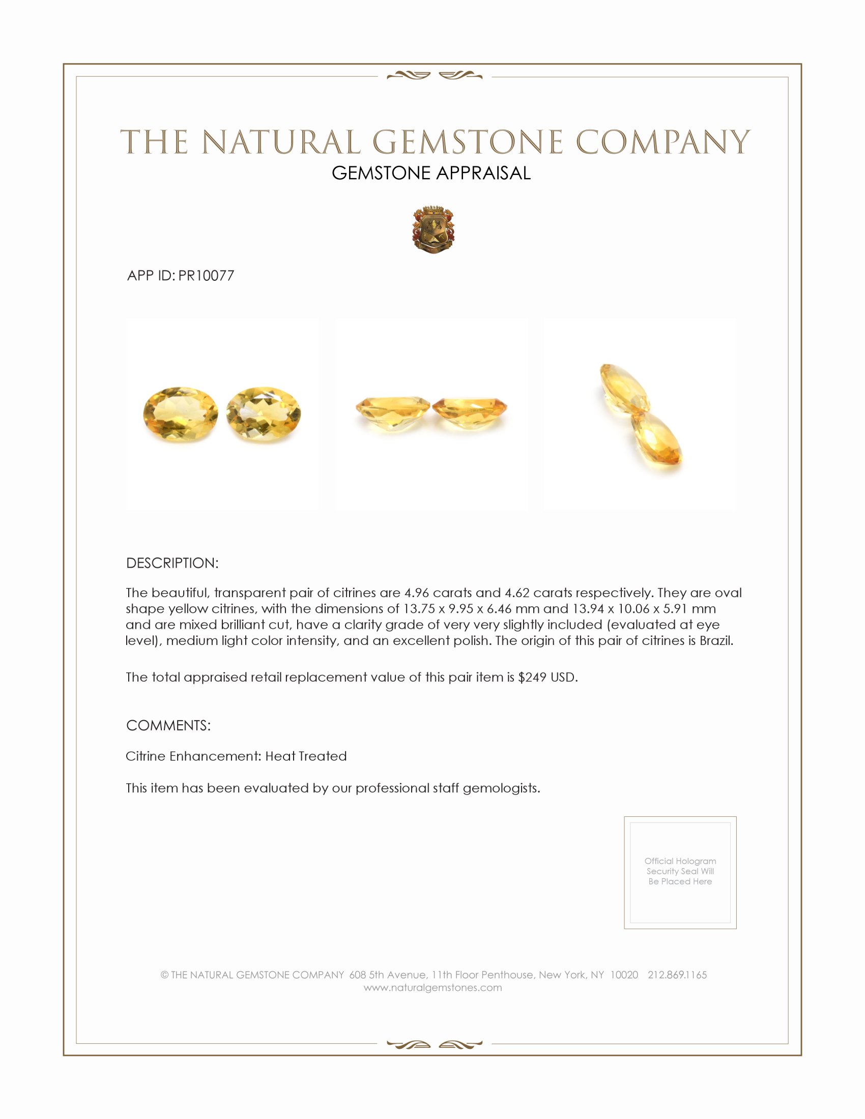 9.58 Ct.Tw. Citrine Pair from Brazil