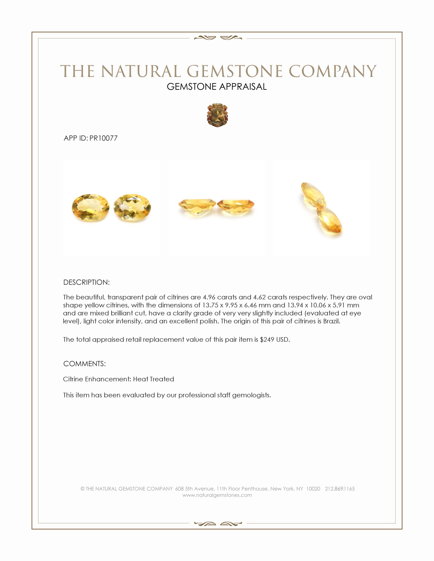 9.58 Ct.Tw. Yellow Citrine Pair from Brazil