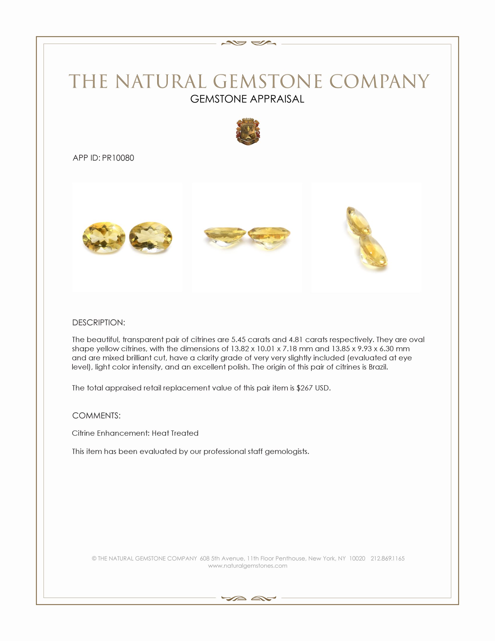 10.26 Ct.Tw. Yellow Citrine Pair from Brazil