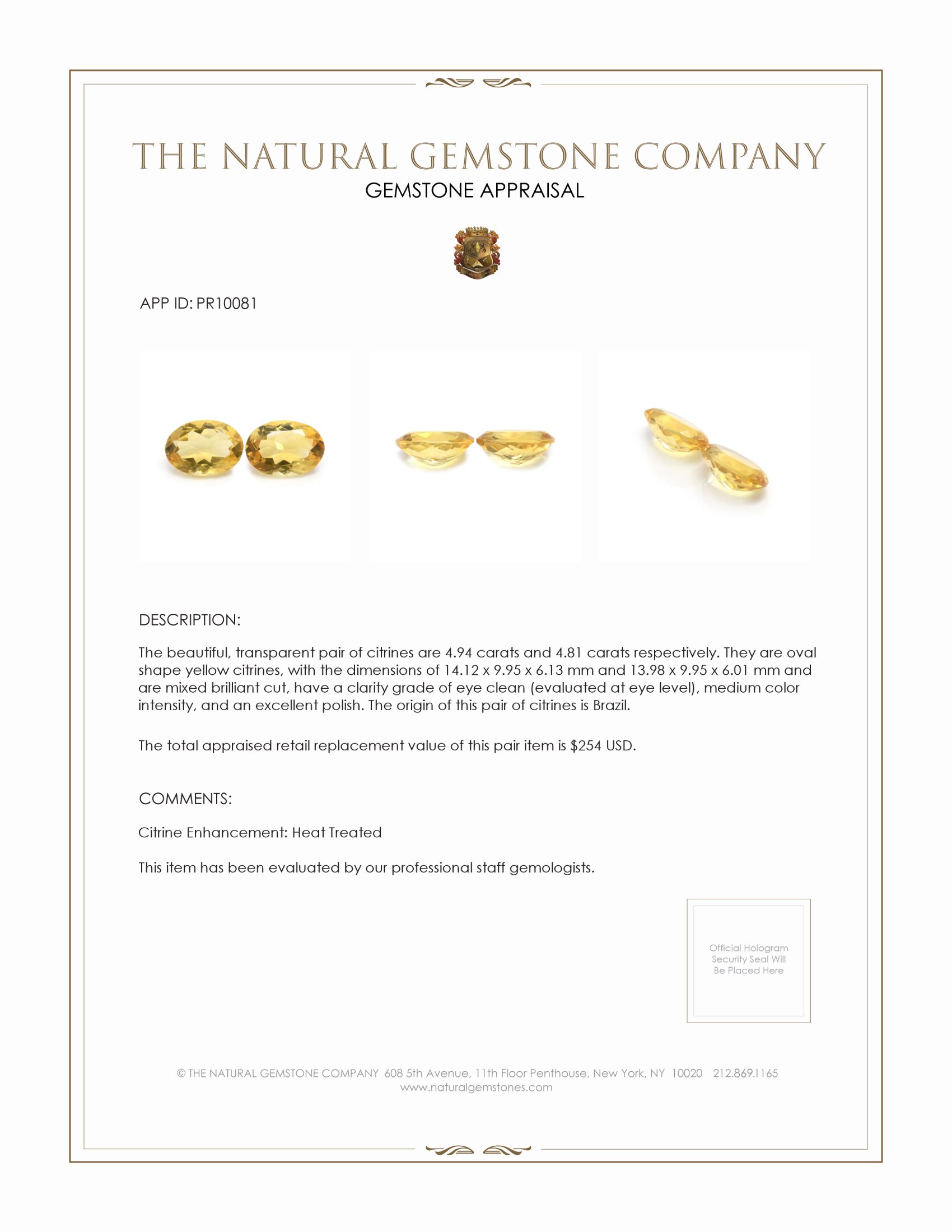 9.75 Ct.Tw. Citrine Pair from Brazil