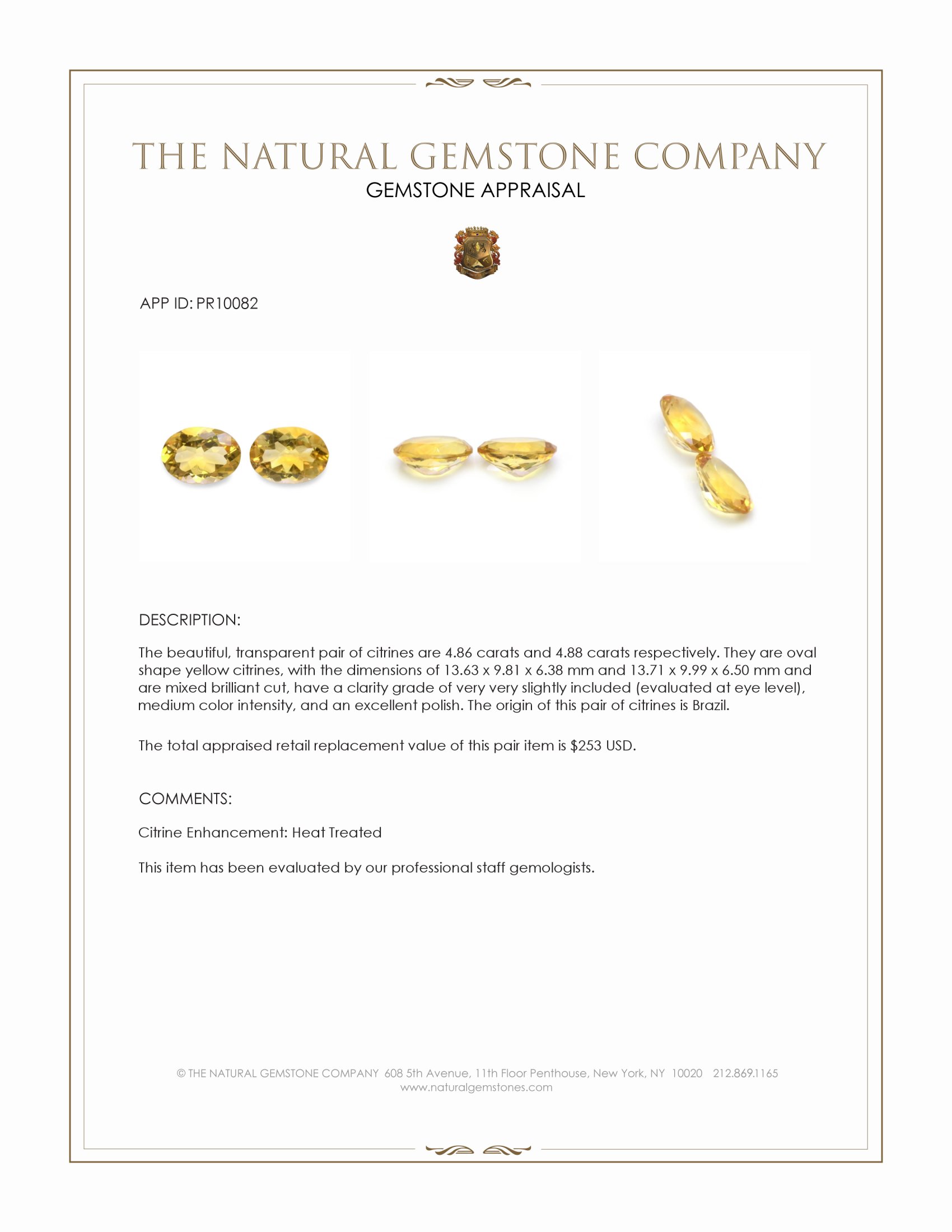 9.74 Ct.Tw. Yellow Citrine Pair from Brazil